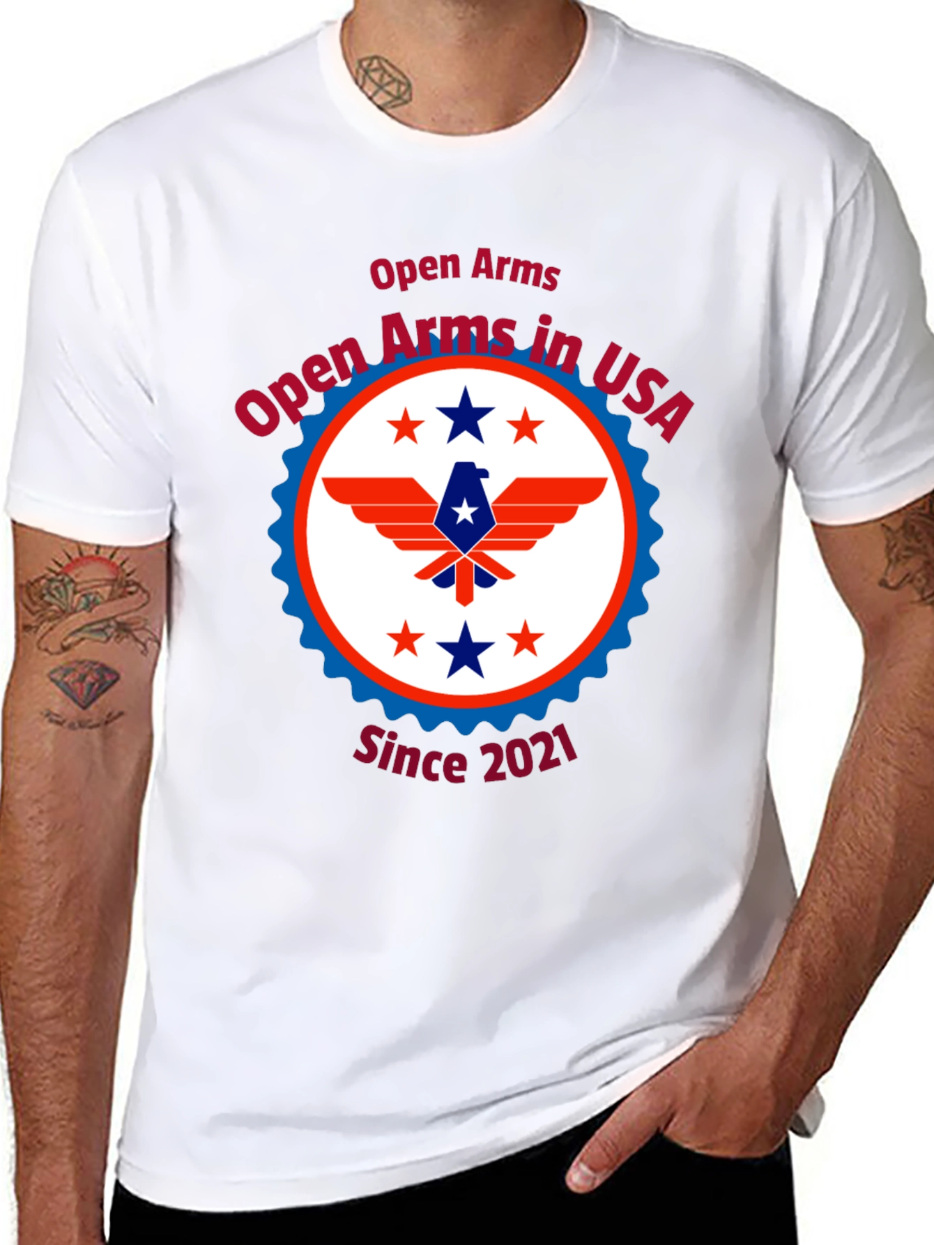 Open Arms in USA Patriotic T-Shirt