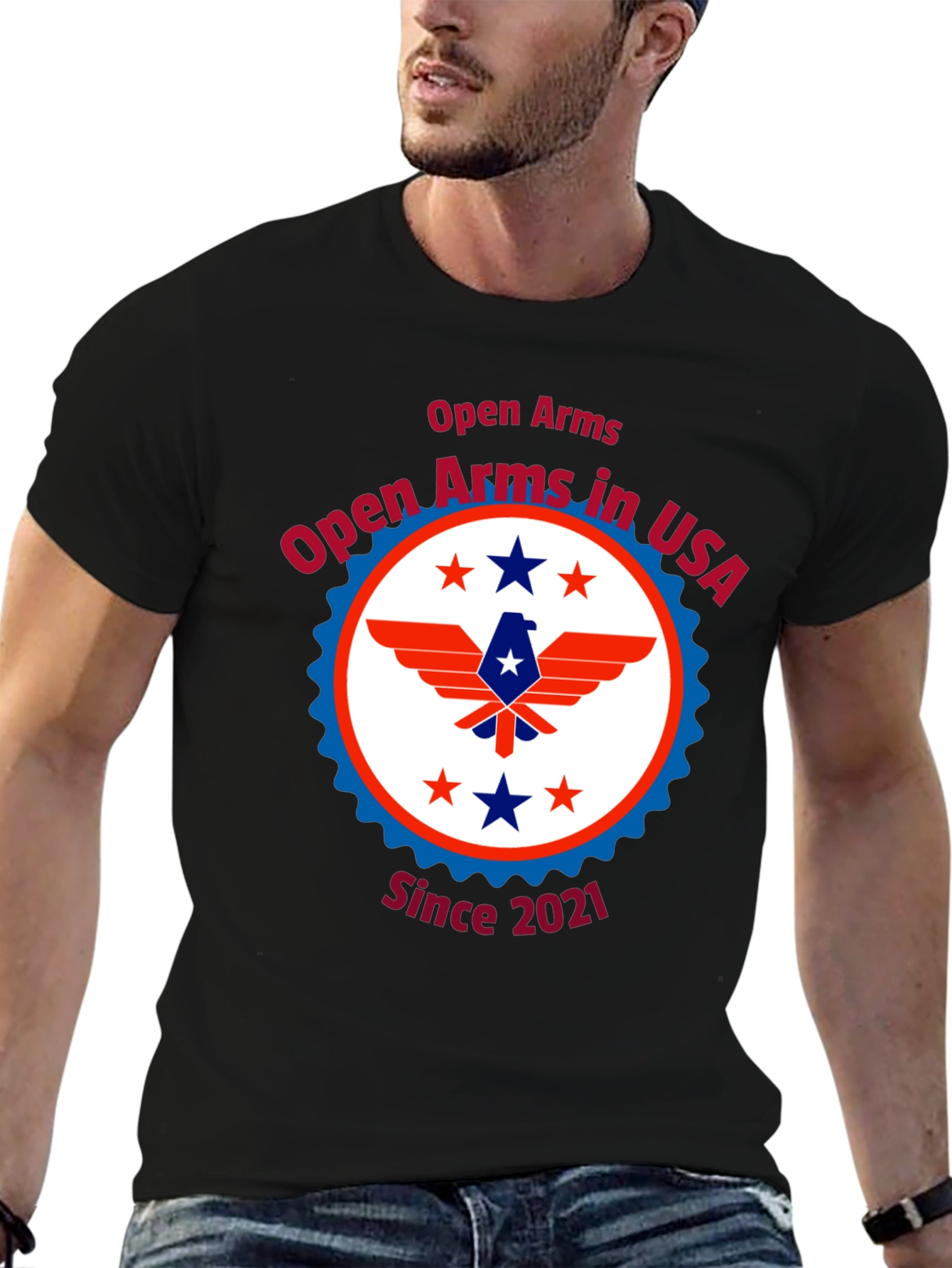 Open Arms in USA Patriotic T-Shirt