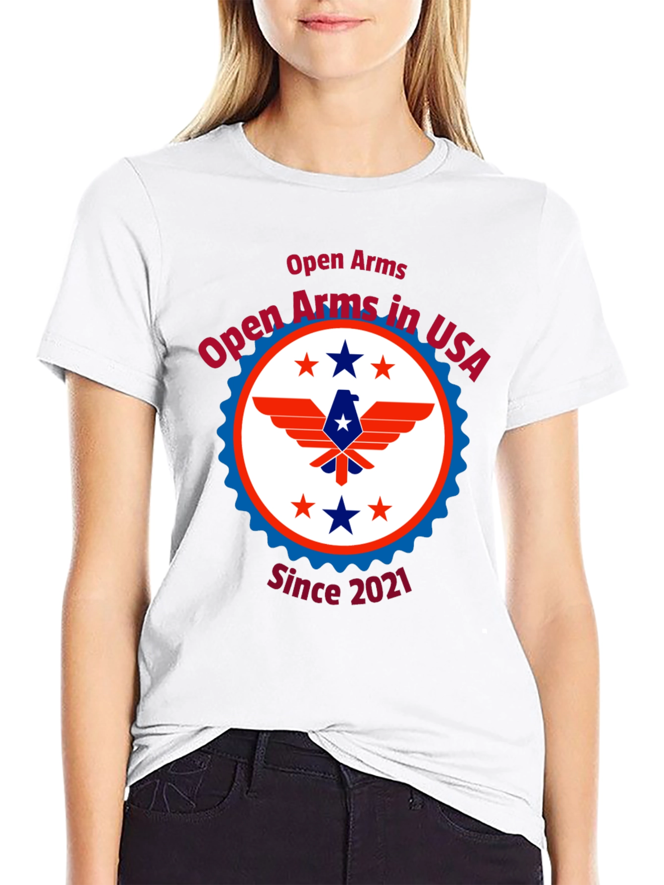 Open Arms in USA Patriotic T-Shirt