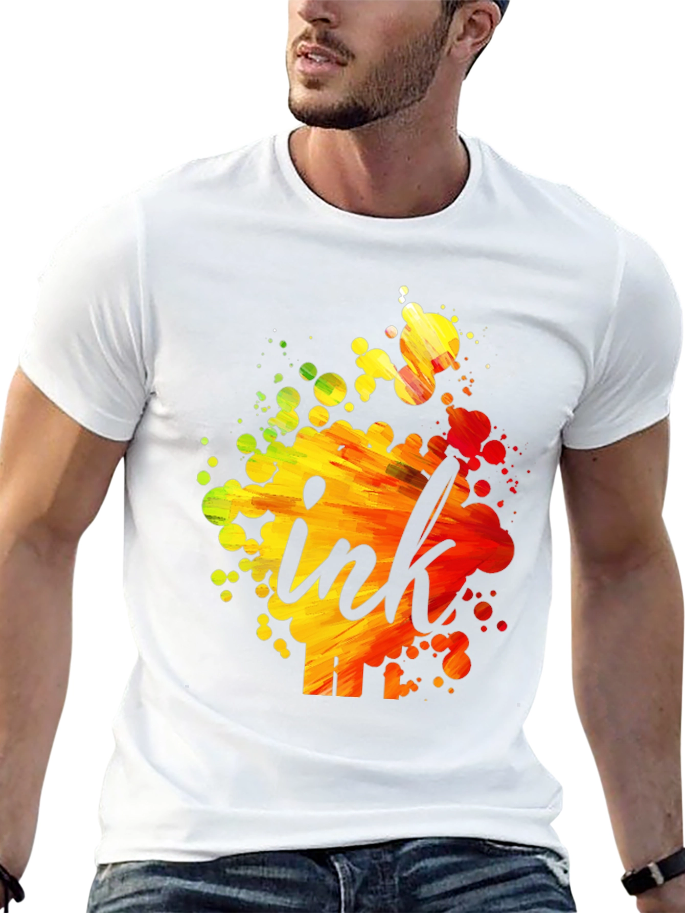 Ink Splatter Graphic T-Shirt - Artistic Crew Neck Tee