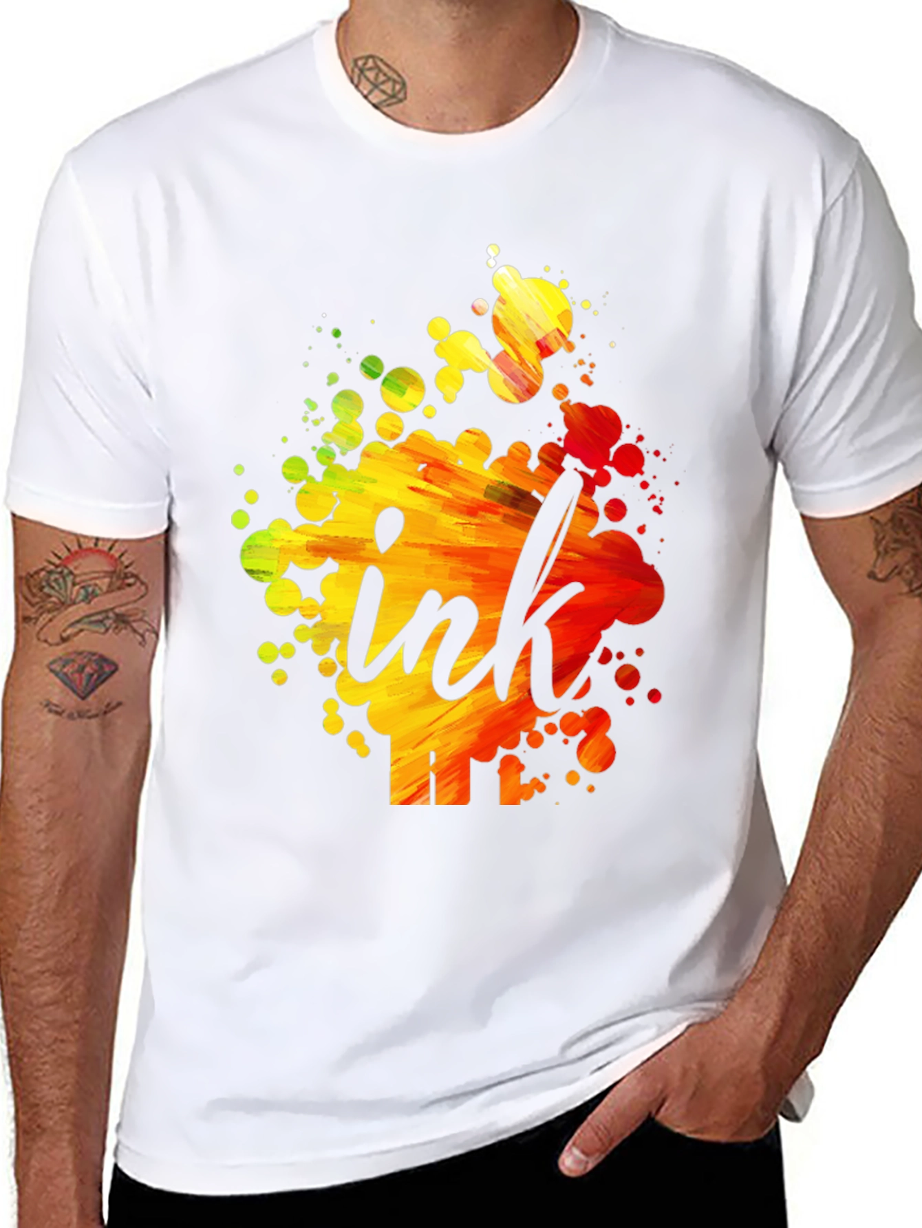 Ink Splatter Graphic T-Shirt - Artistic Crew Neck Tee