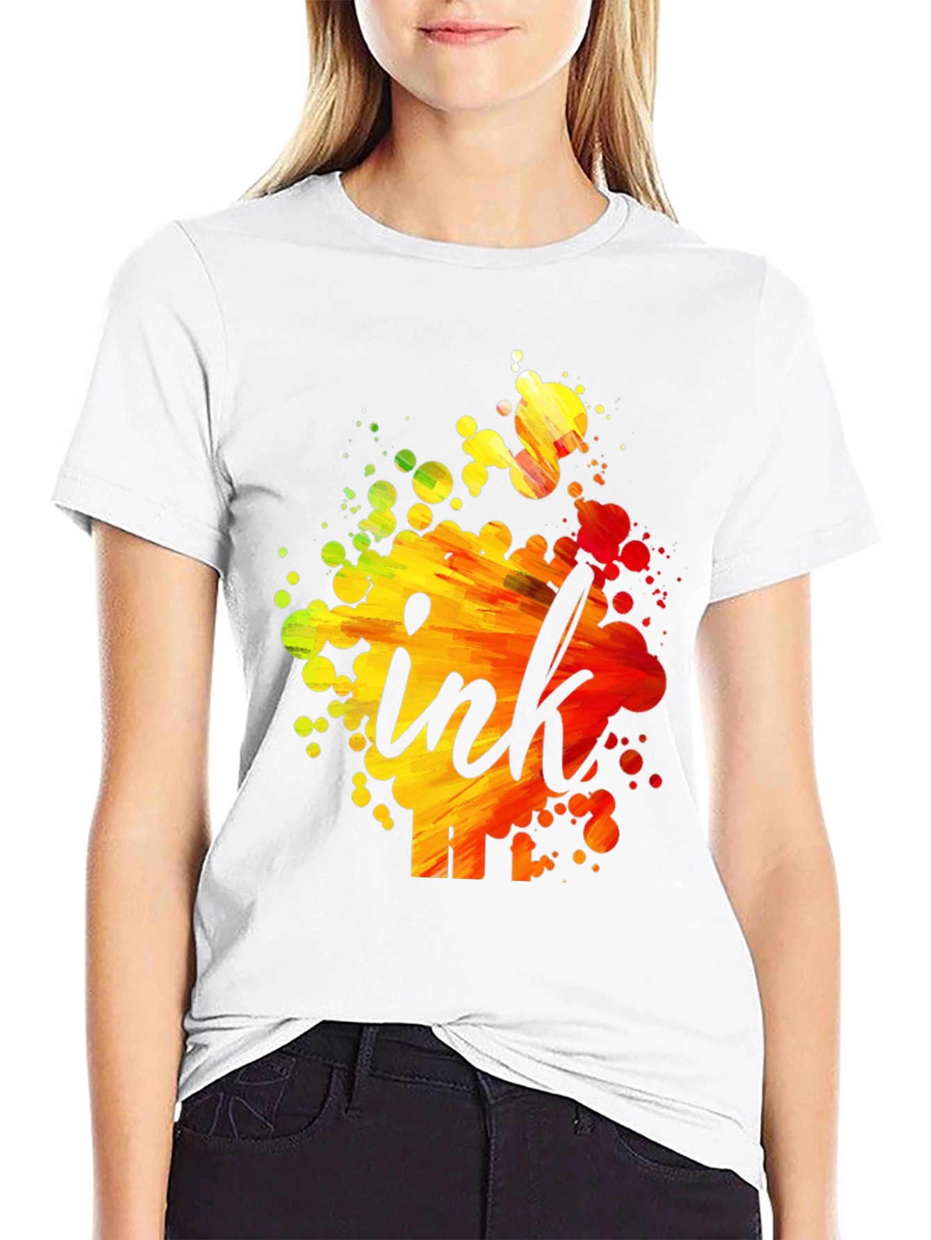 Ink Splatter Graphic T-Shirt - Artistic Crew Neck Tee
