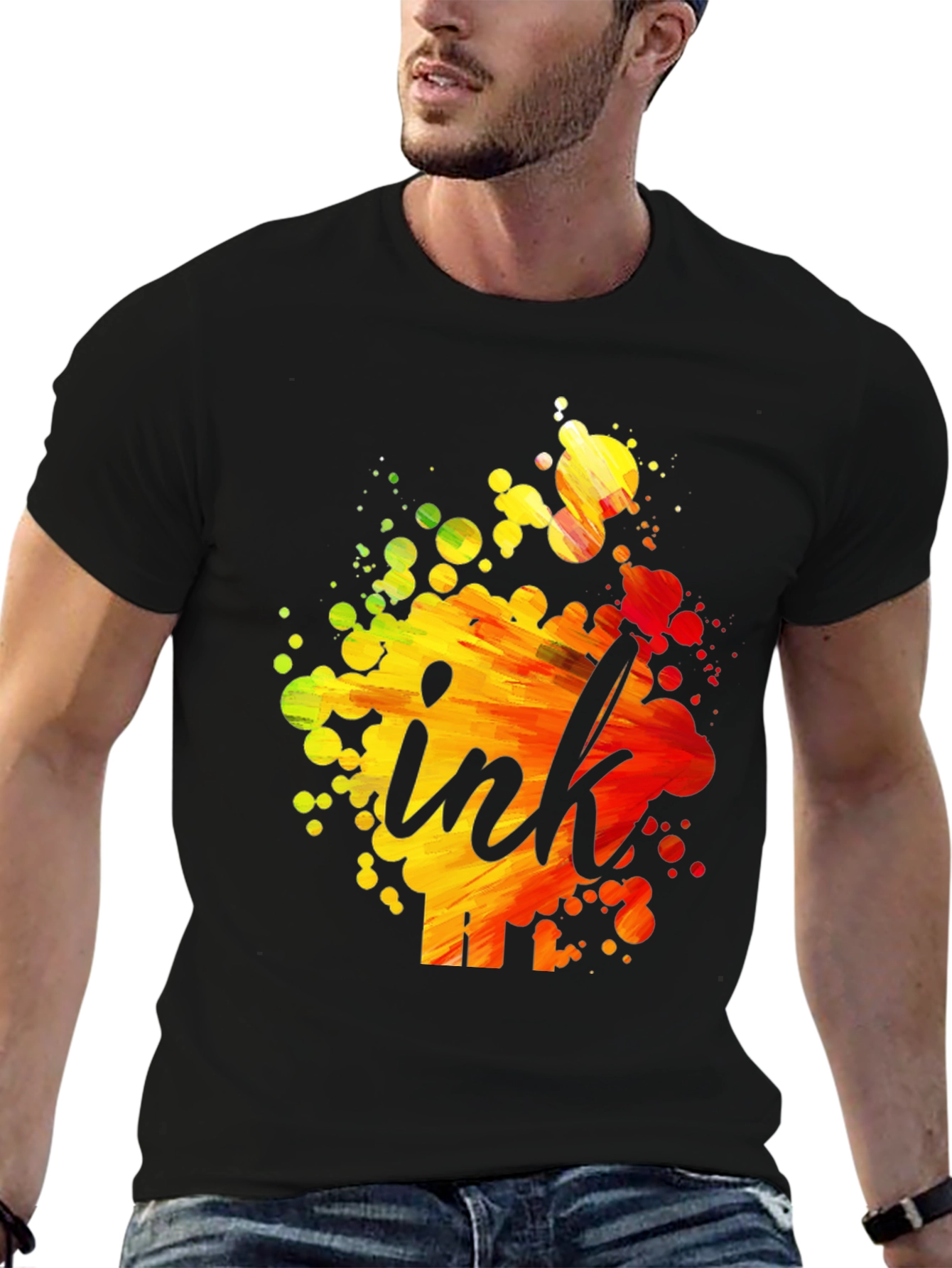 Ink Splatter Graphic T-Shirt - Artistic Crew Neck Tee