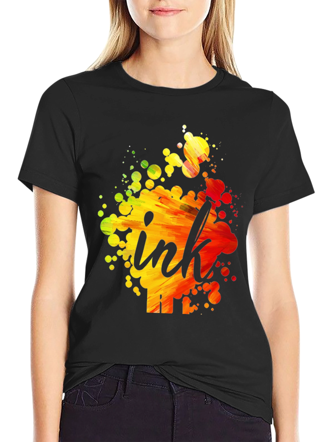 Ink Splatter Graphic T-Shirt - Artistic Crew Neck Tee