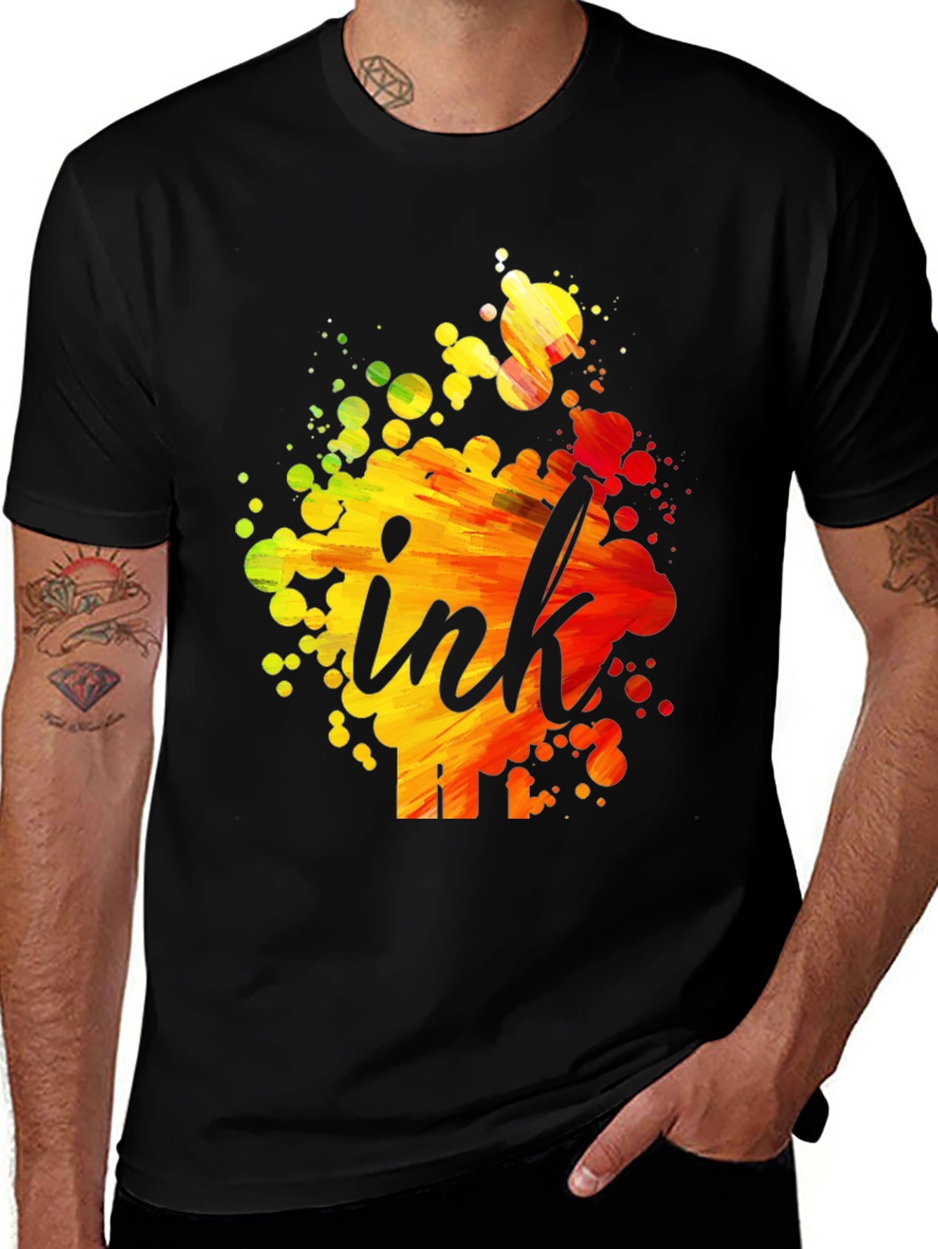 Ink Splatter Graphic T-Shirt - Artistic Crew Neck Tee