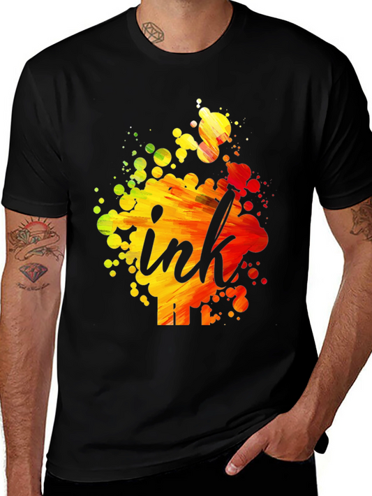 Ink Splatter Graphic T-Shirt - Artistic Crew Neck Tee