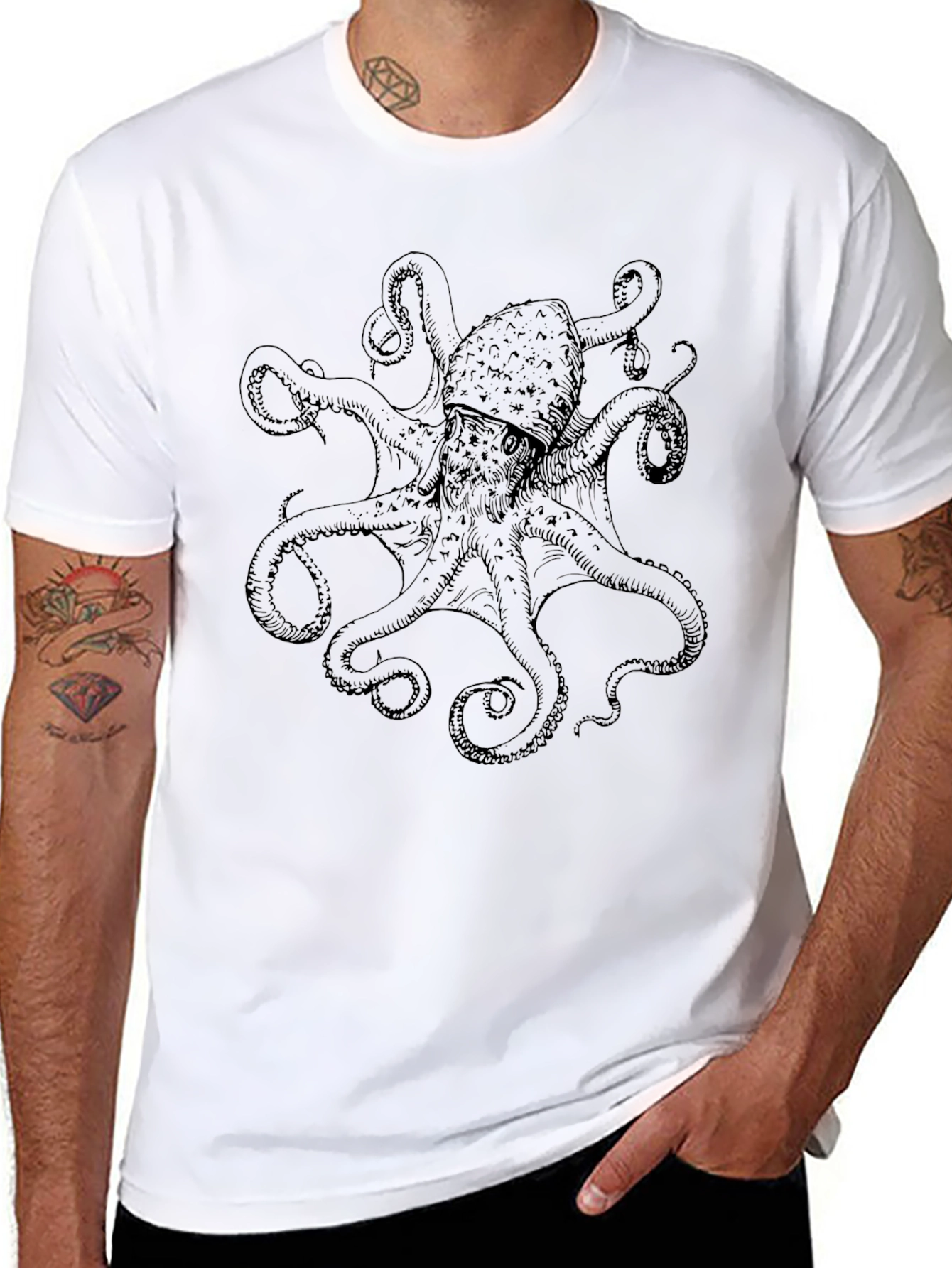 Octopus Graphic Print Black T-Shirt