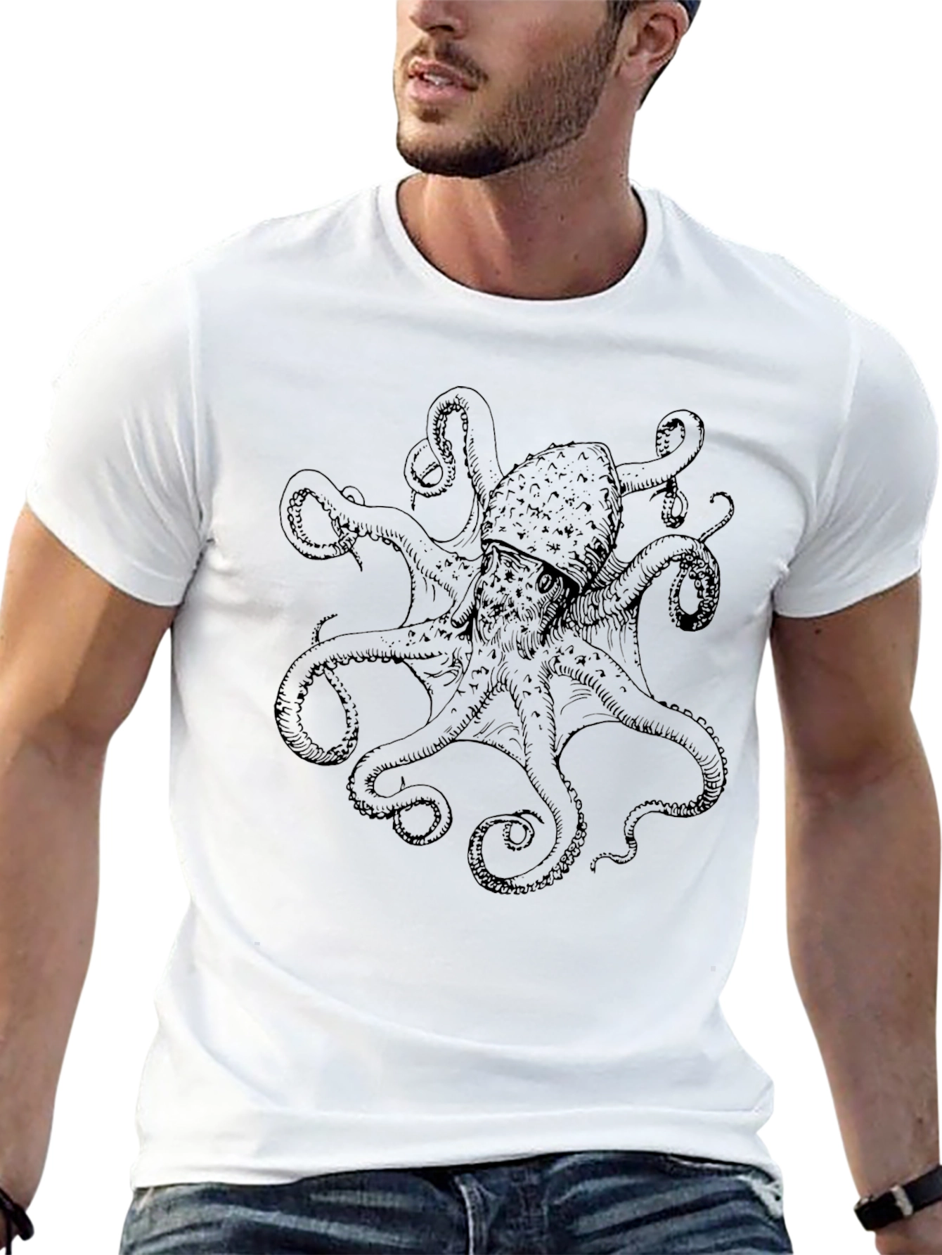 Octopus Graphic Print Black T-Shirt