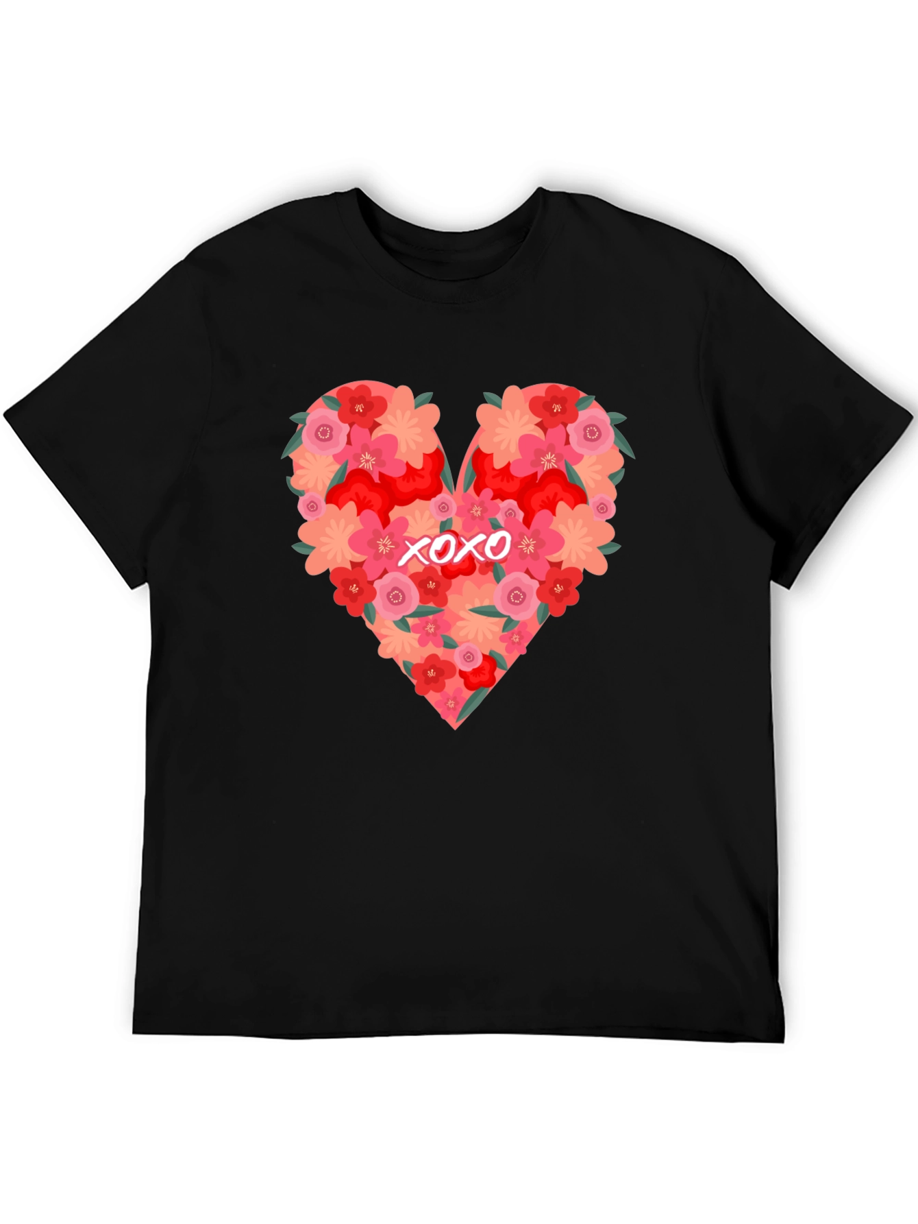 Floral Heart XOXO Graphic Tee - Black