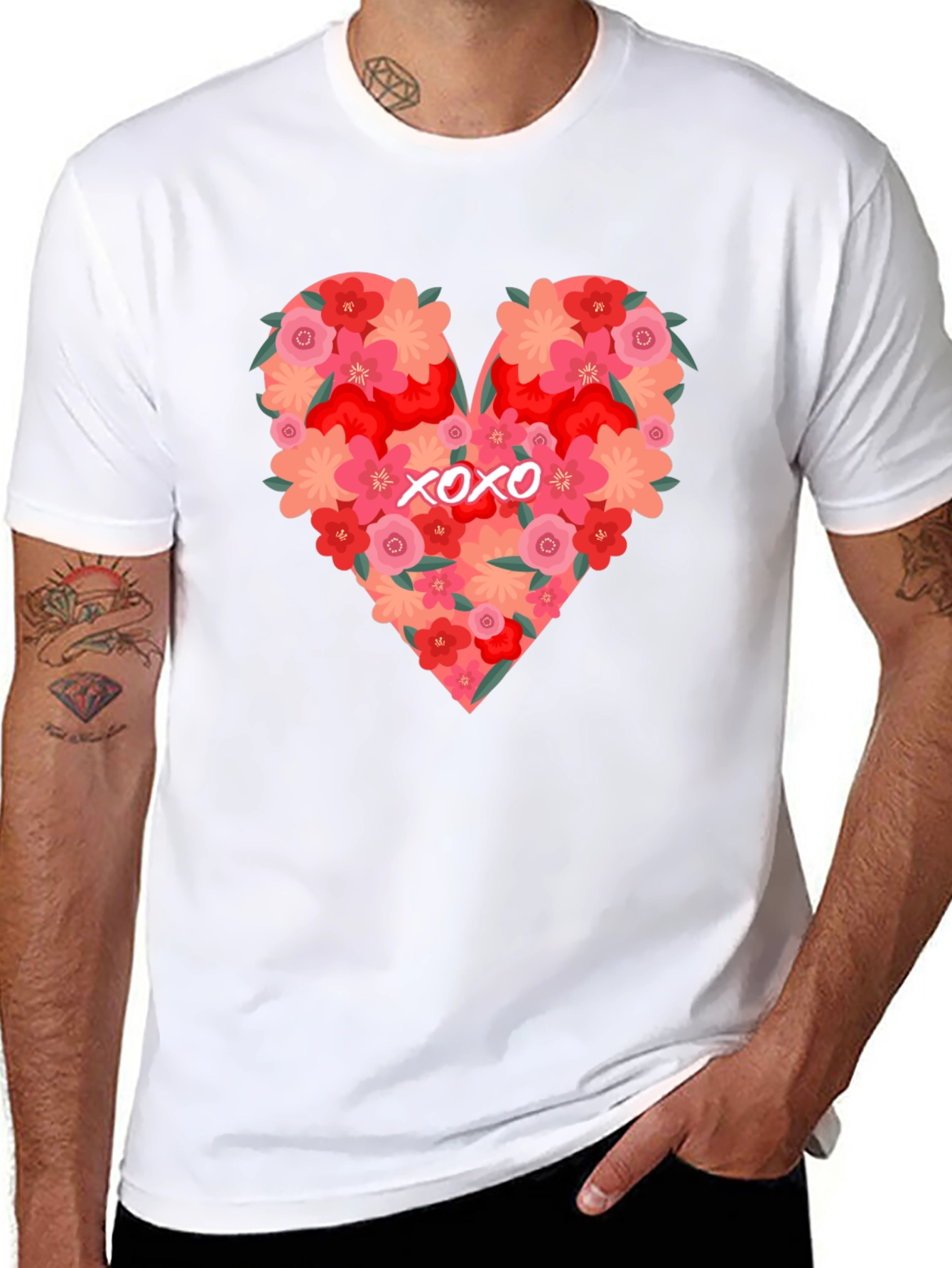 Floral Heart XOXO Graphic Tee - Black