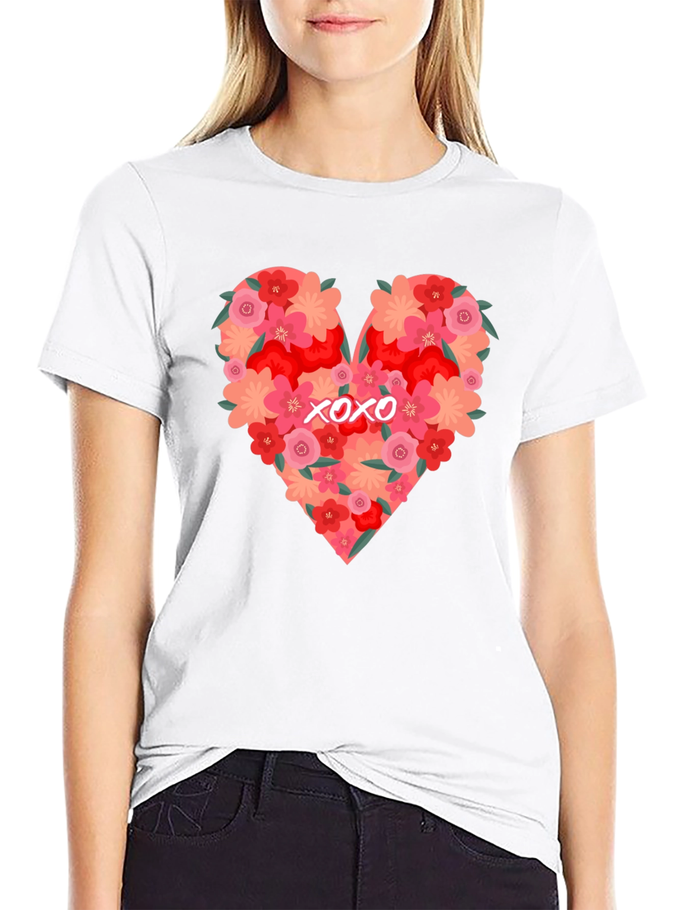 Floral Heart XOXO Graphic Tee - Black