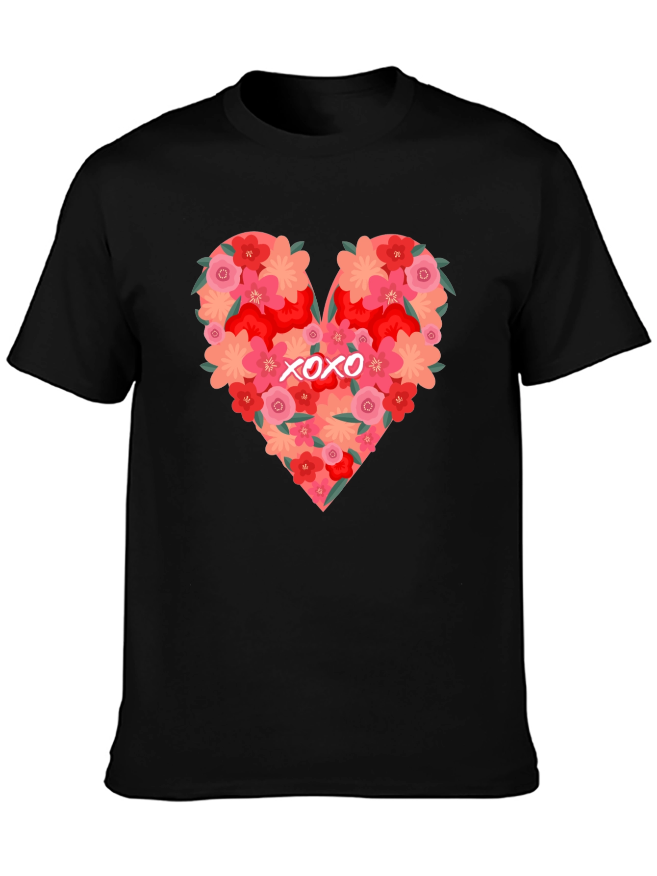 Floral Heart XOXO Graphic Tee - Black