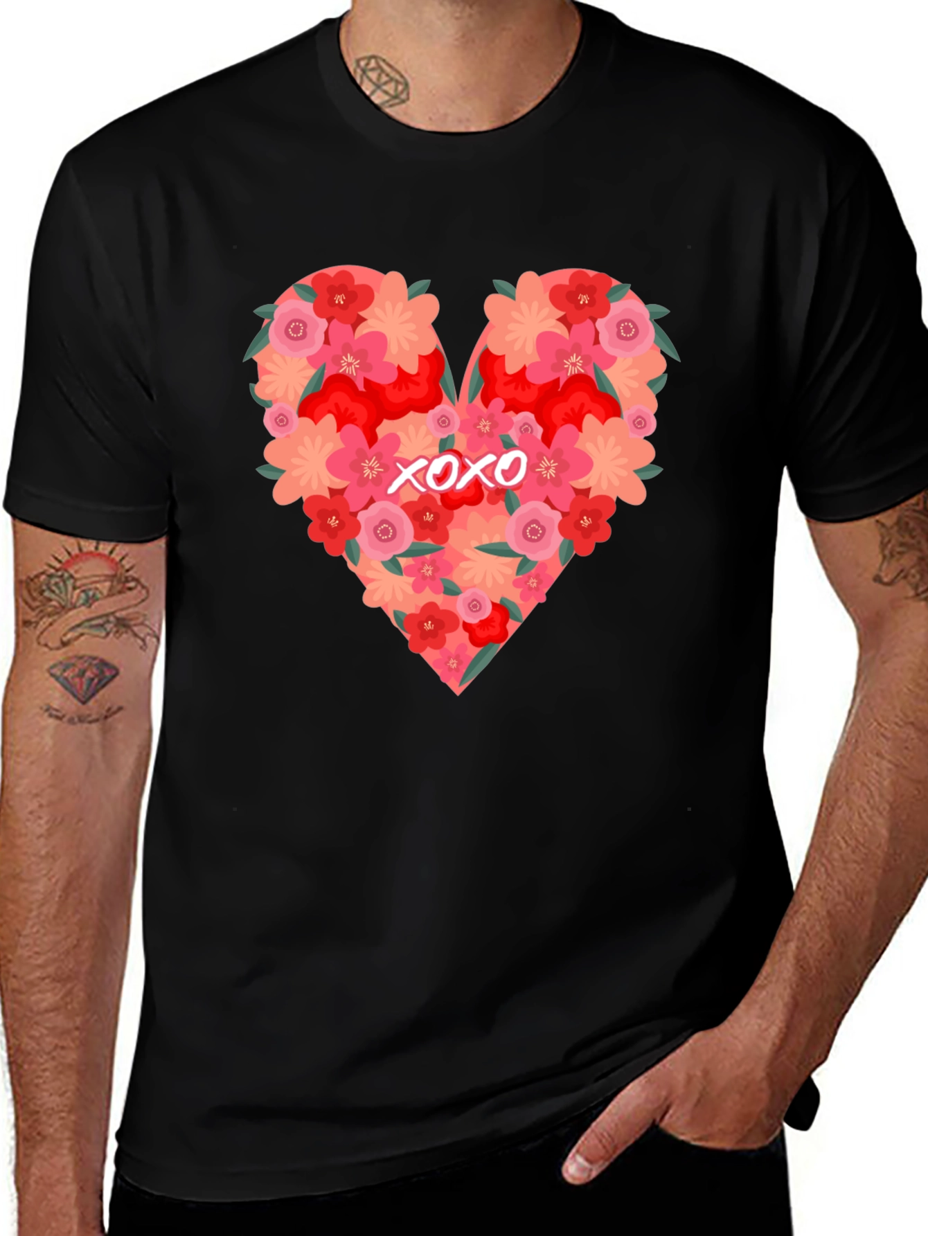 Floral Heart XOXO Graphic Tee - Black