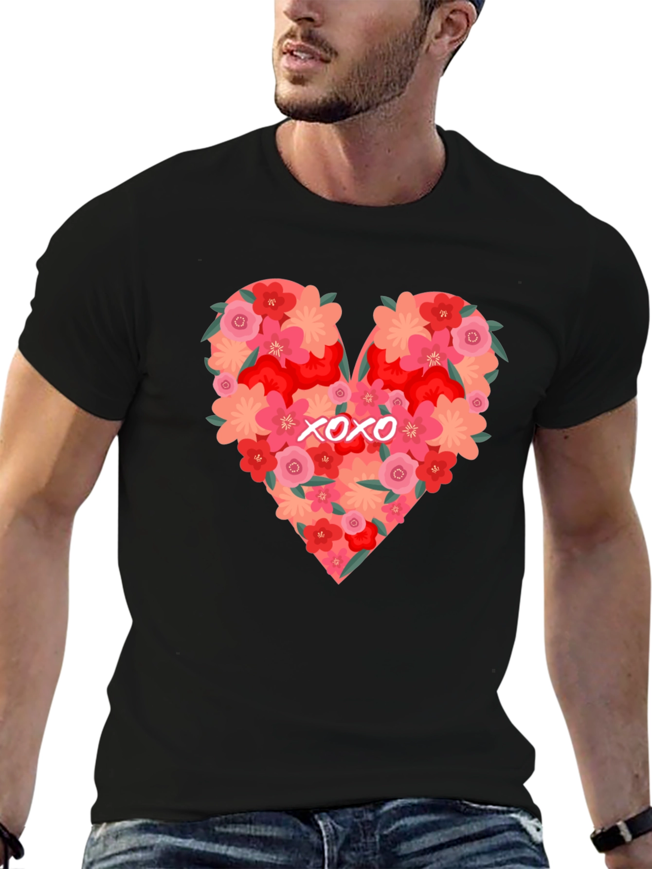 Floral Heart XOXO Graphic Tee - Black