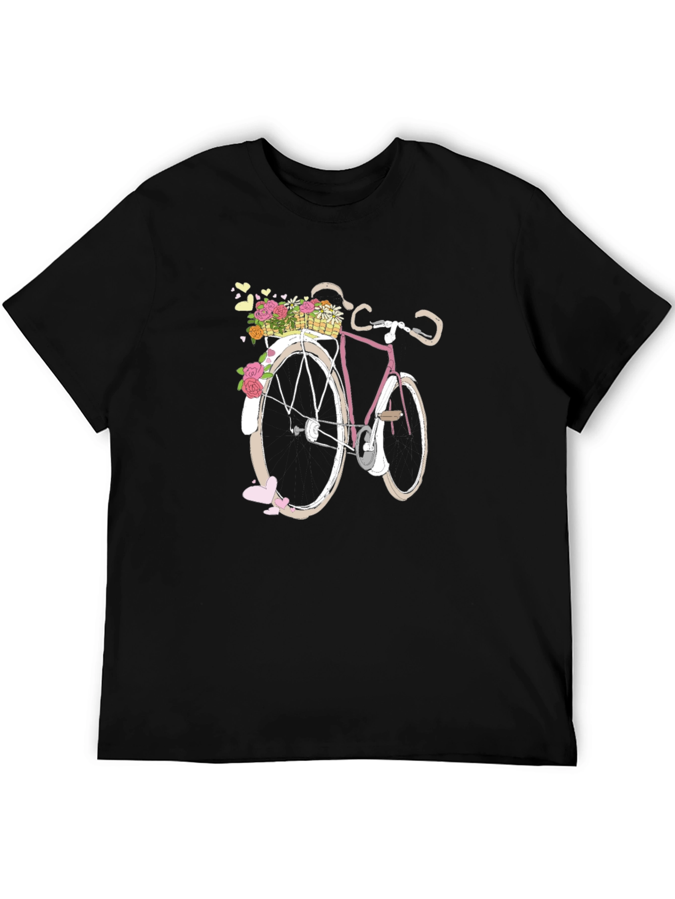 Floral Bicycle Graphic Tee - Black Unisex T-Shirt