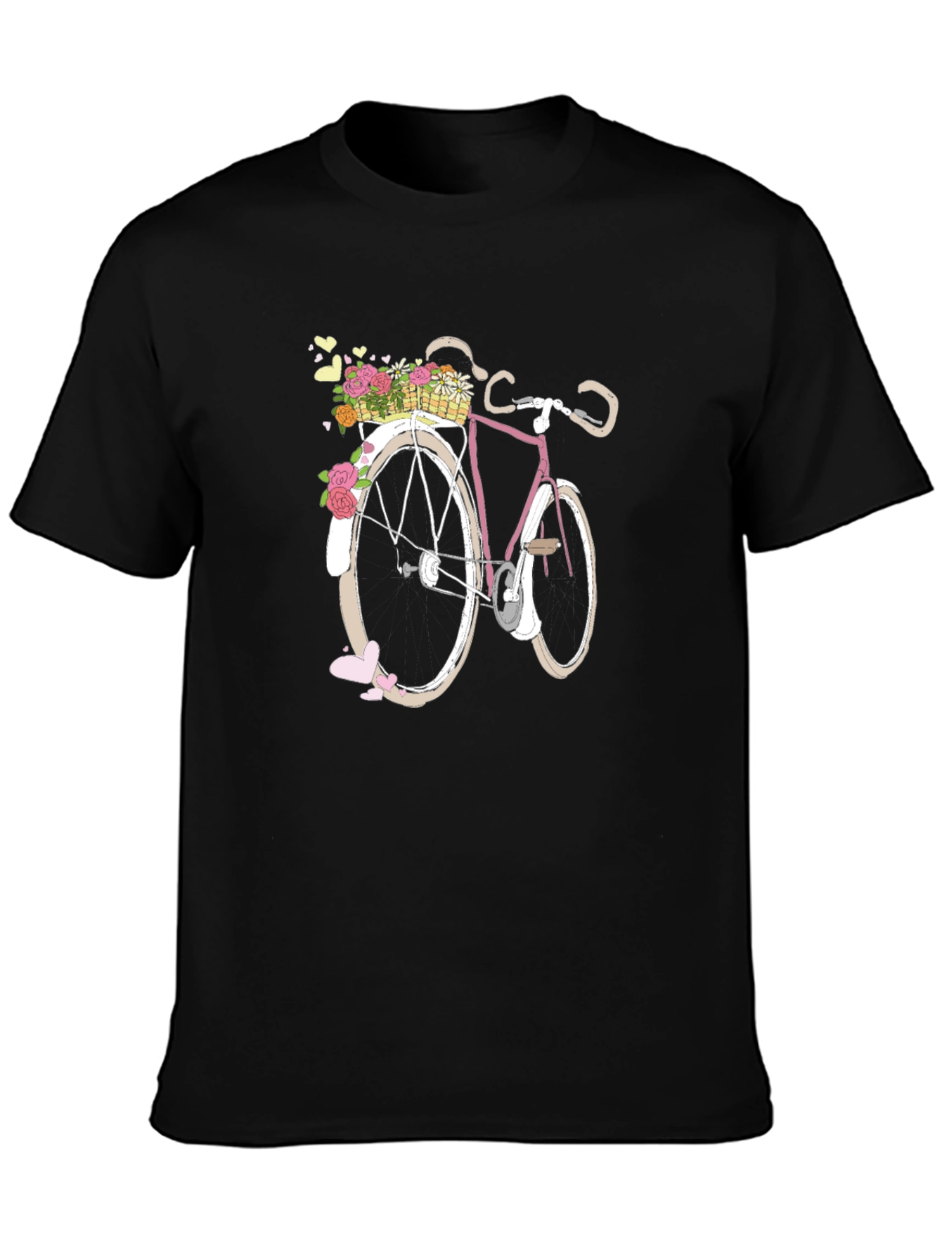 Floral Bicycle Graphic Tee - Black Unisex T-Shirt