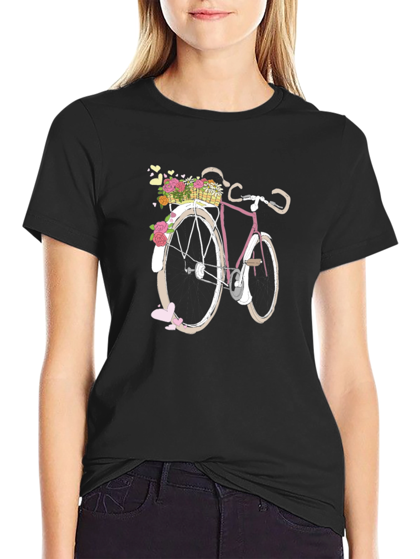 Floral Bicycle Graphic Tee - Black Unisex T-Shirt