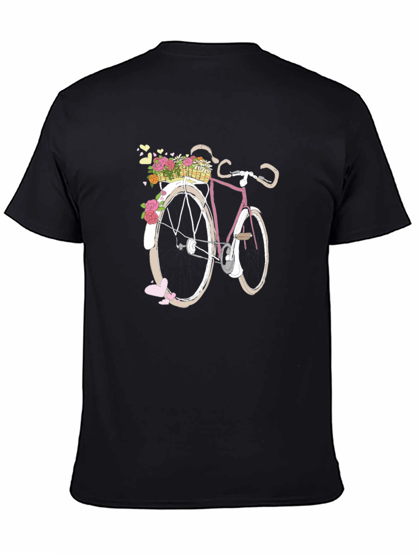 Floral Bicycle Graphic Tee - Black Unisex T-Shirt