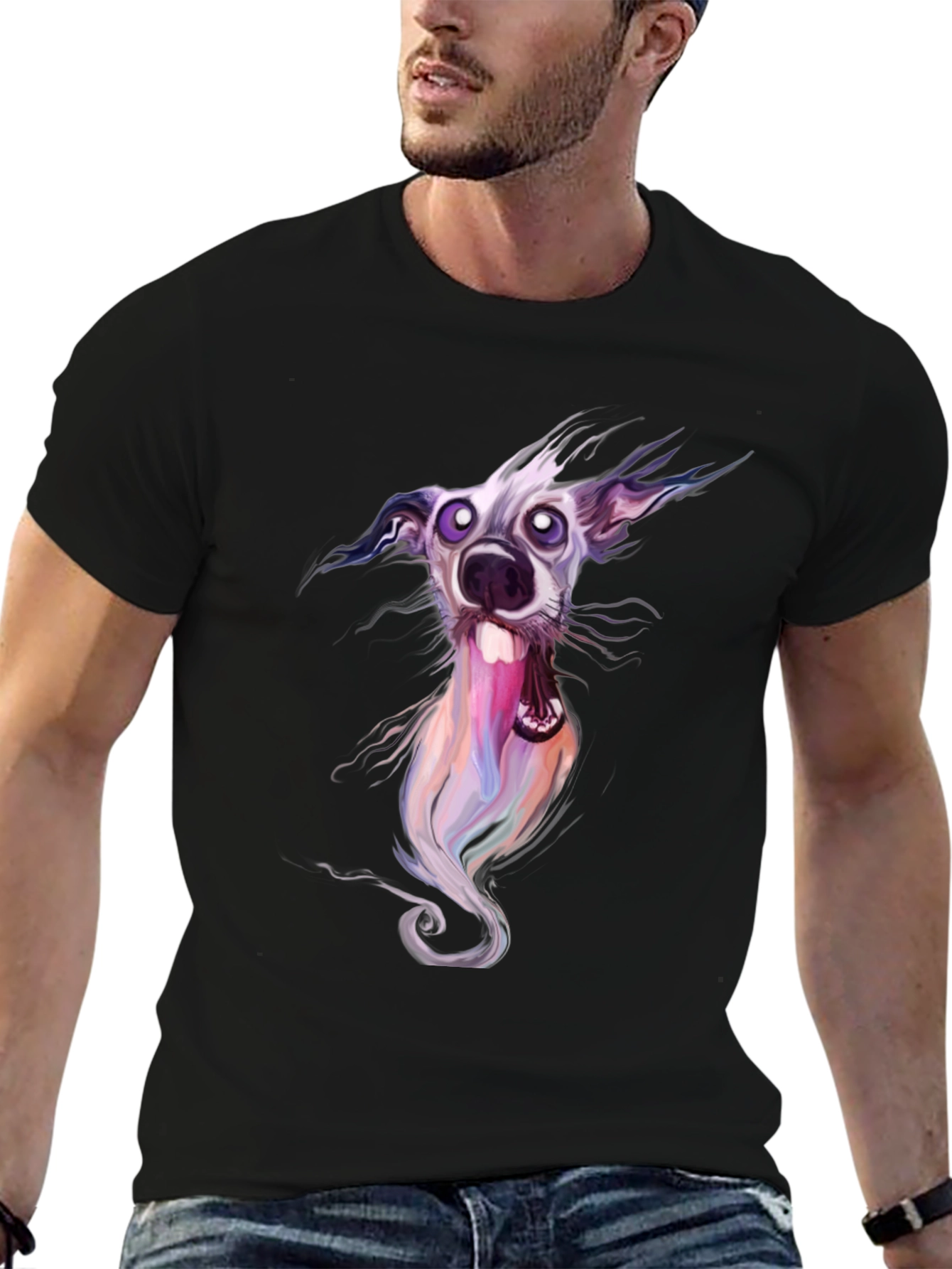 Cartoon Dog Graphic Black T-Shirt