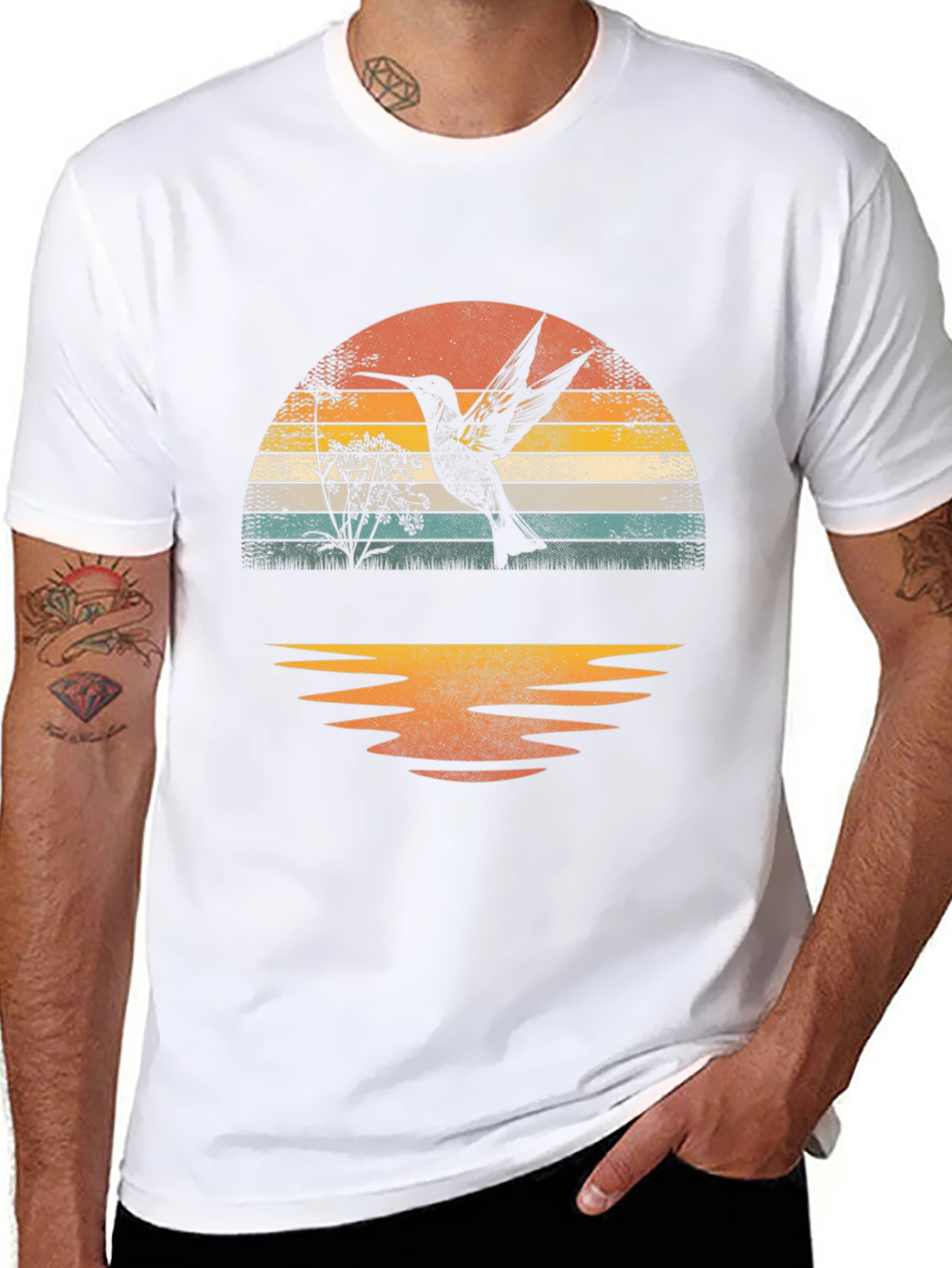 Hummingbird Sunset Graphic Tee - Nature Lover T-Shirt