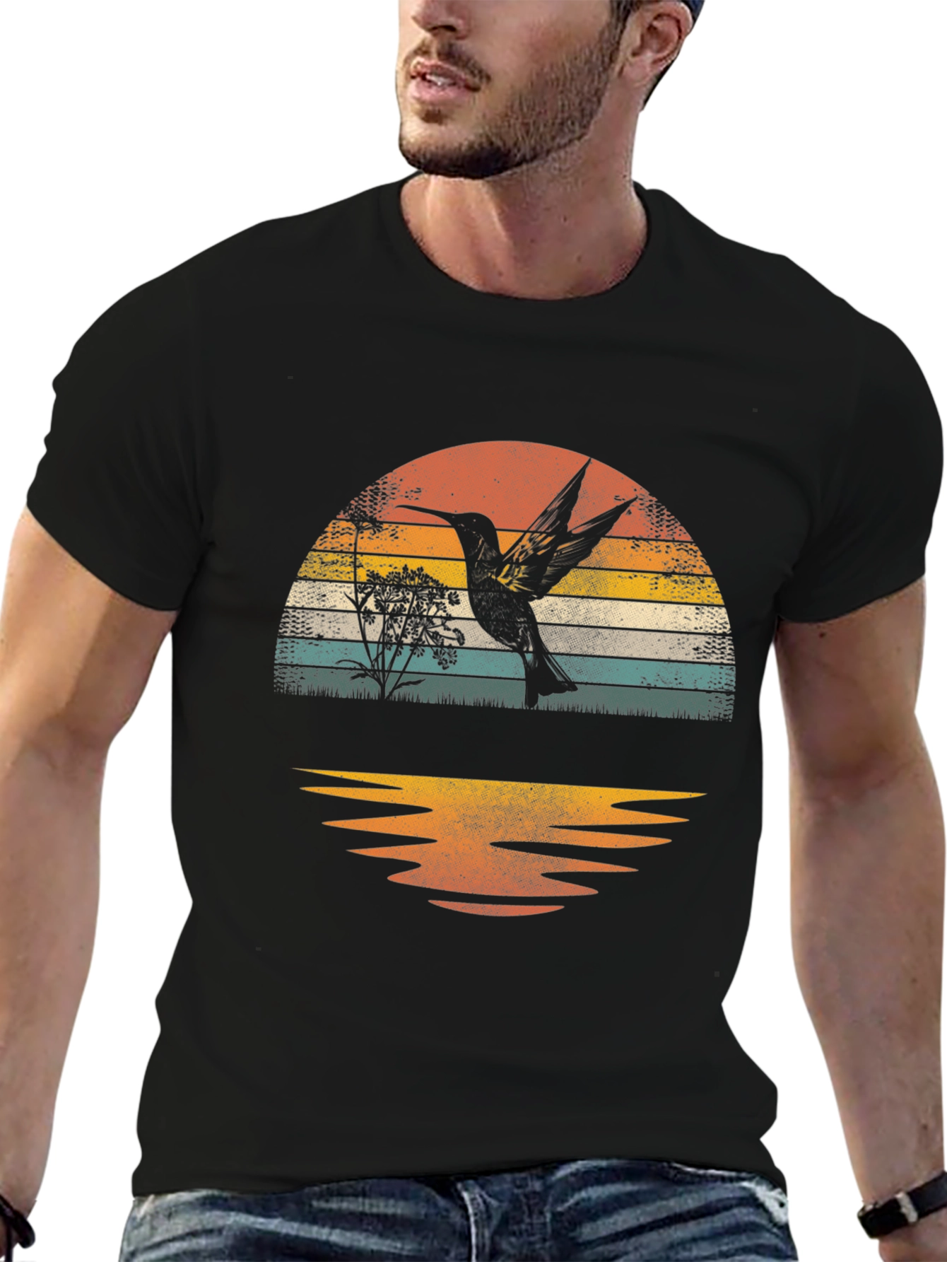 Hummingbird Sunset Graphic Tee - Nature Lover T-Shirt