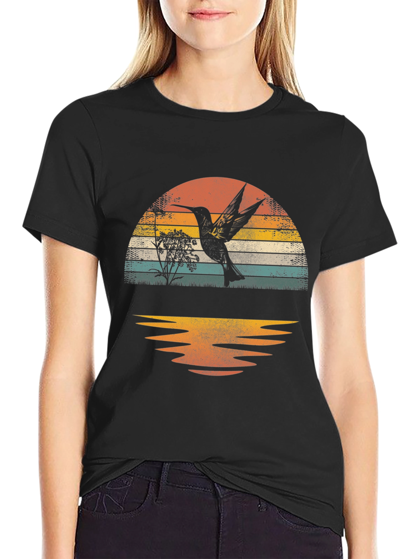 Hummingbird Sunset Graphic Tee - Nature Lover T-Shirt