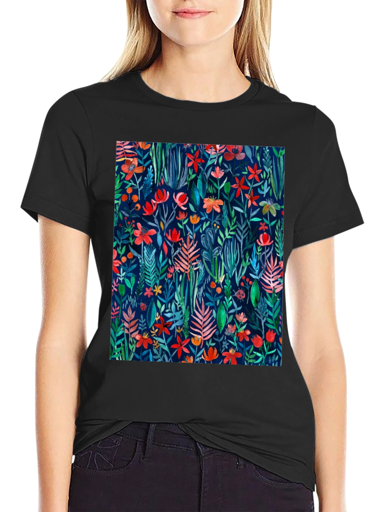 Floral Print T-Shirt - Artistic Botanical Design