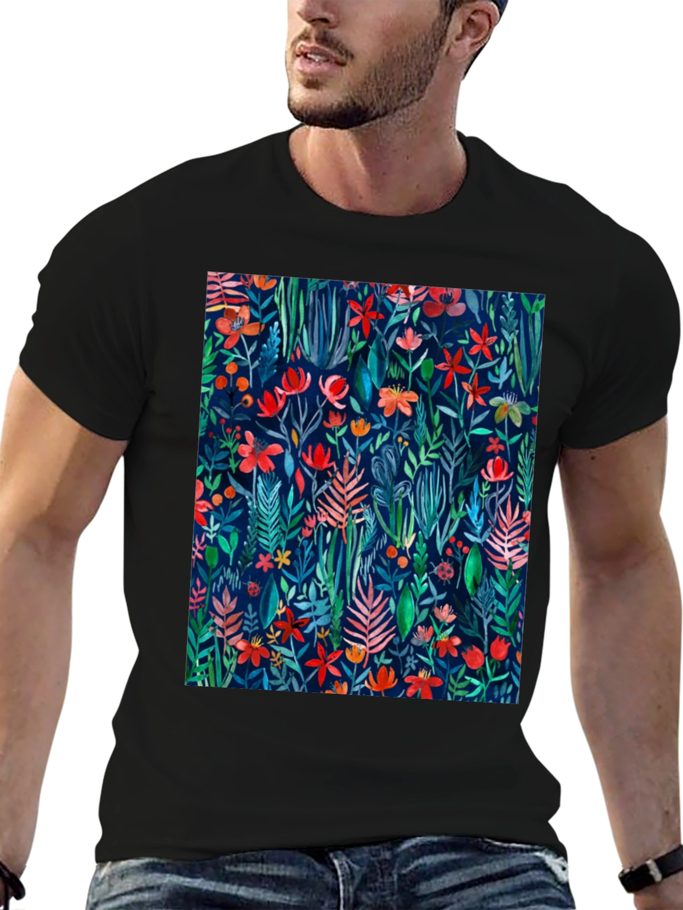 Floral Print T-Shirt - Artistic Botanical Design