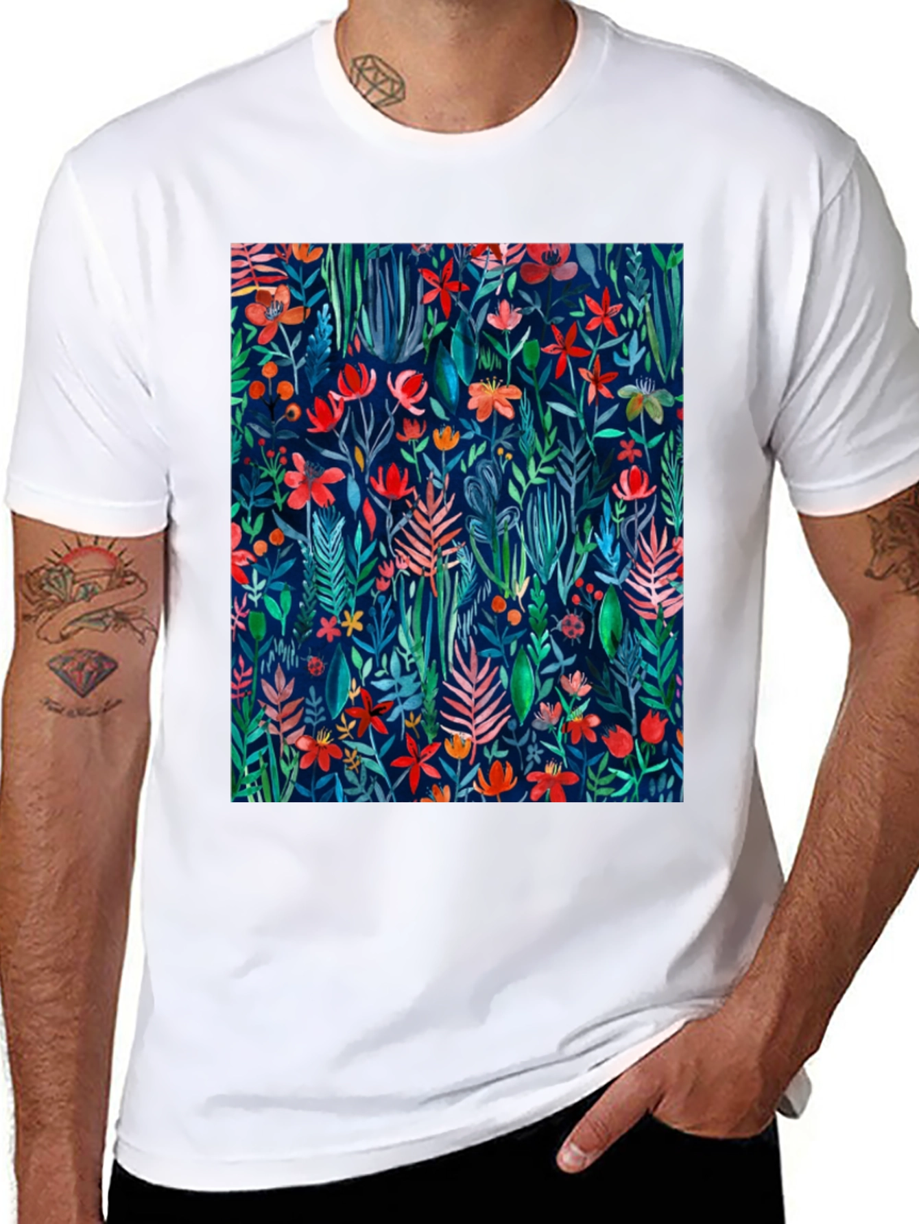 Floral Print T-Shirt - Artistic Botanical Design