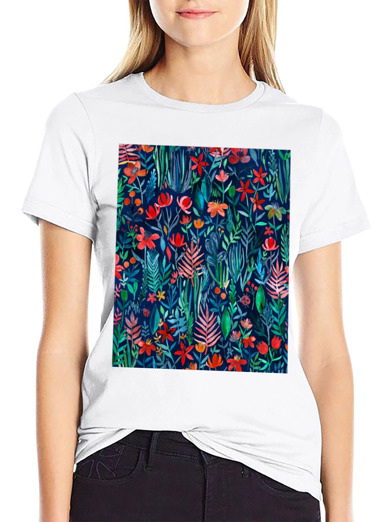 Floral Print T-Shirt - Artistic Botanical Design