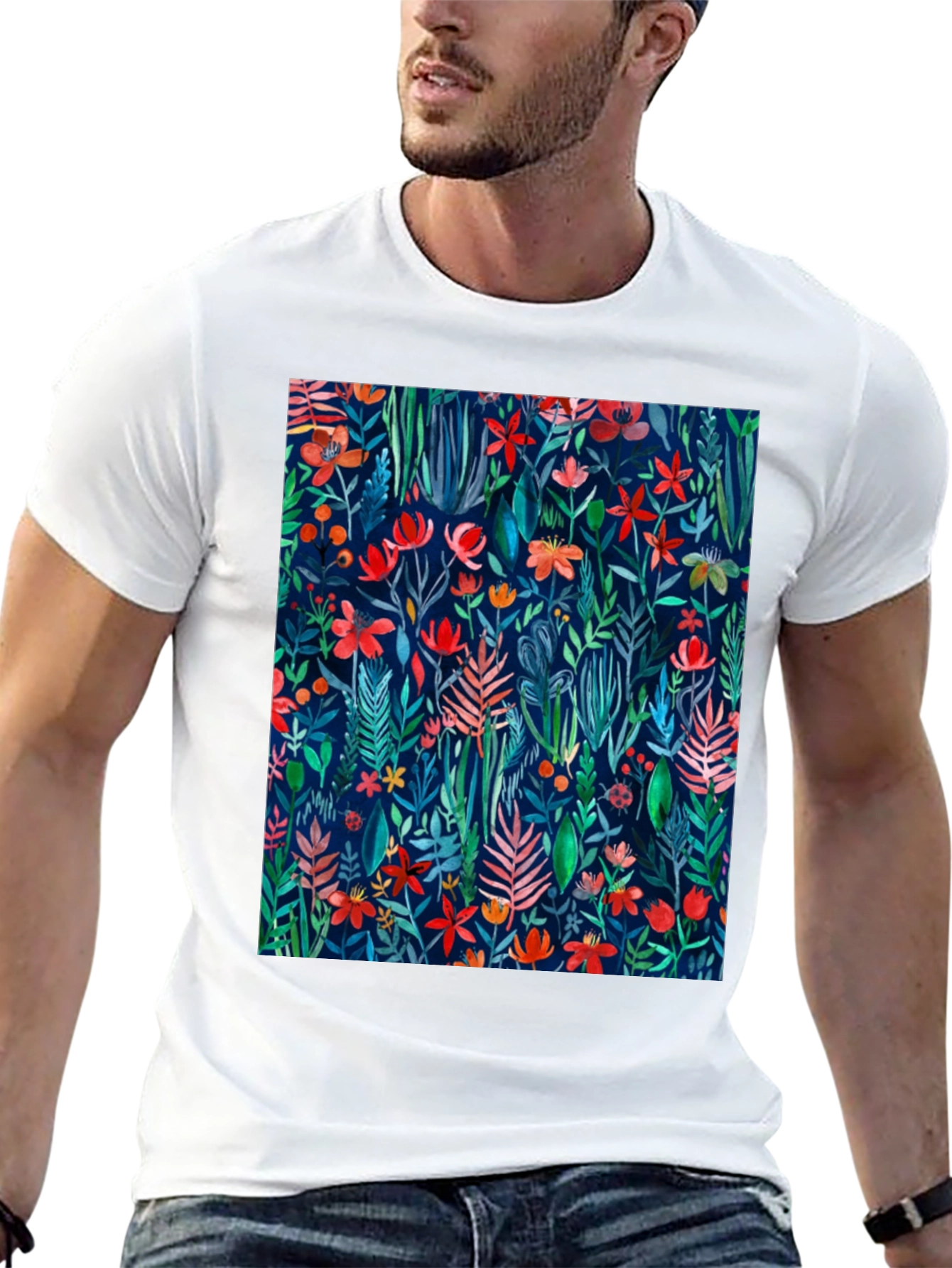 Floral Print T-Shirt - Artistic Botanical Design