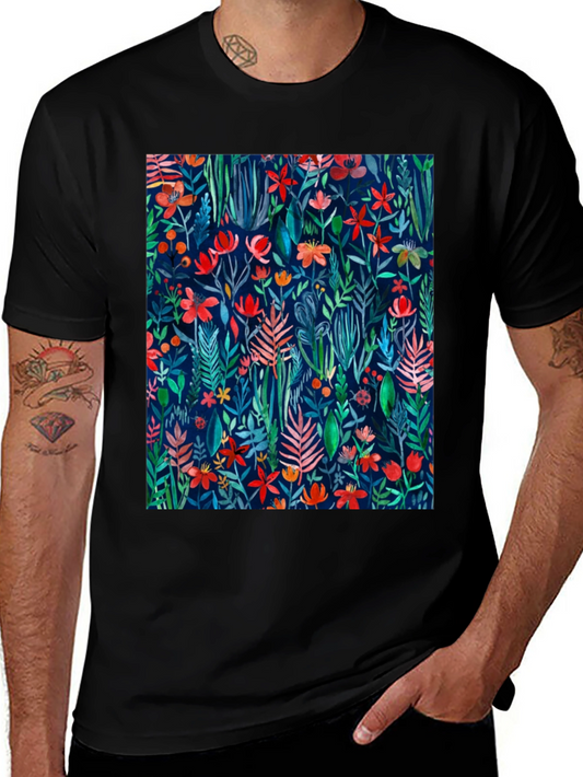 Floral Print T-Shirt - Artistic Botanical Design