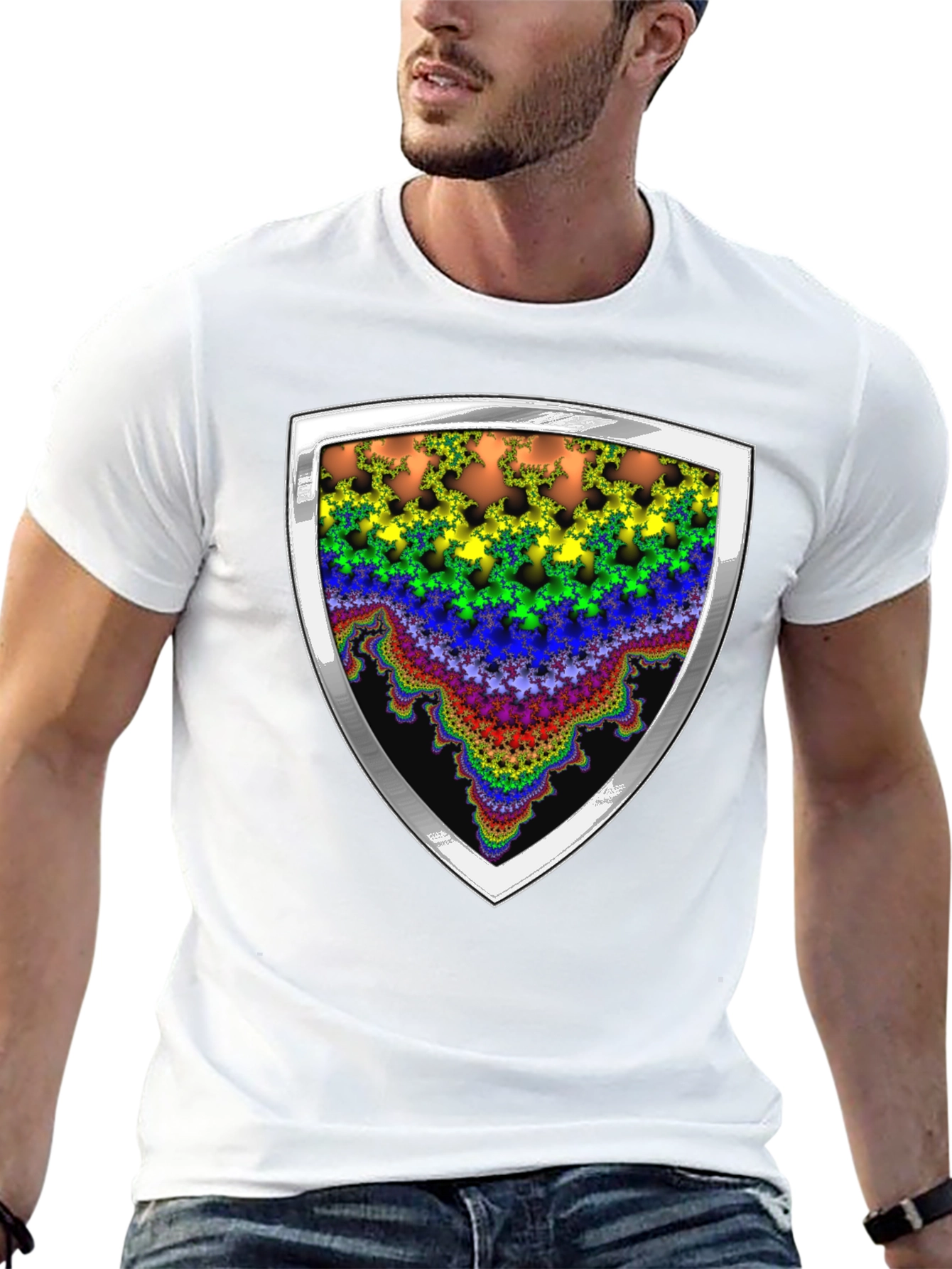 Fractal Shield Graphic Tee - Bold & Vibrant Design