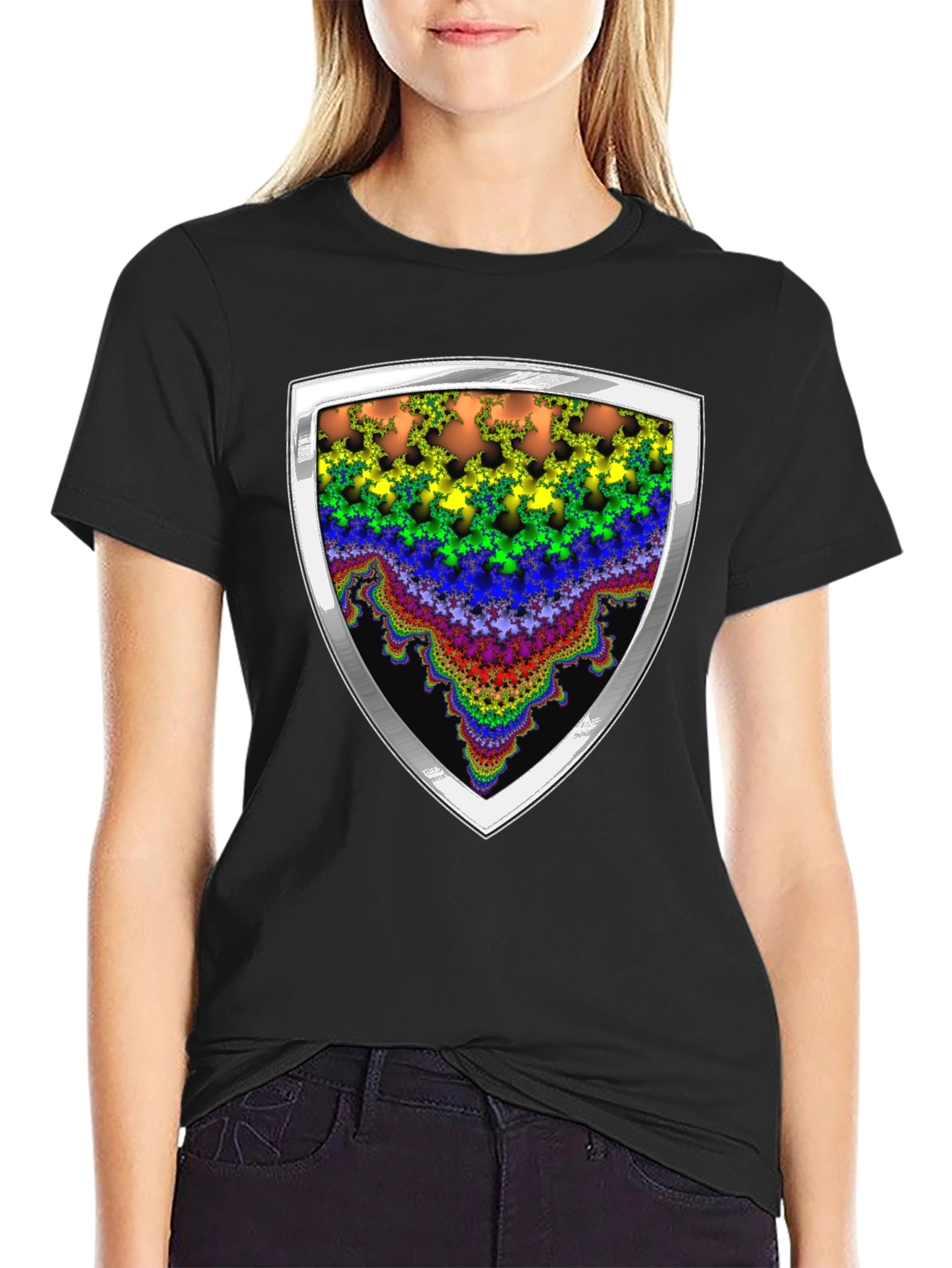 Fractal Shield Graphic Tee - Bold & Vibrant Design