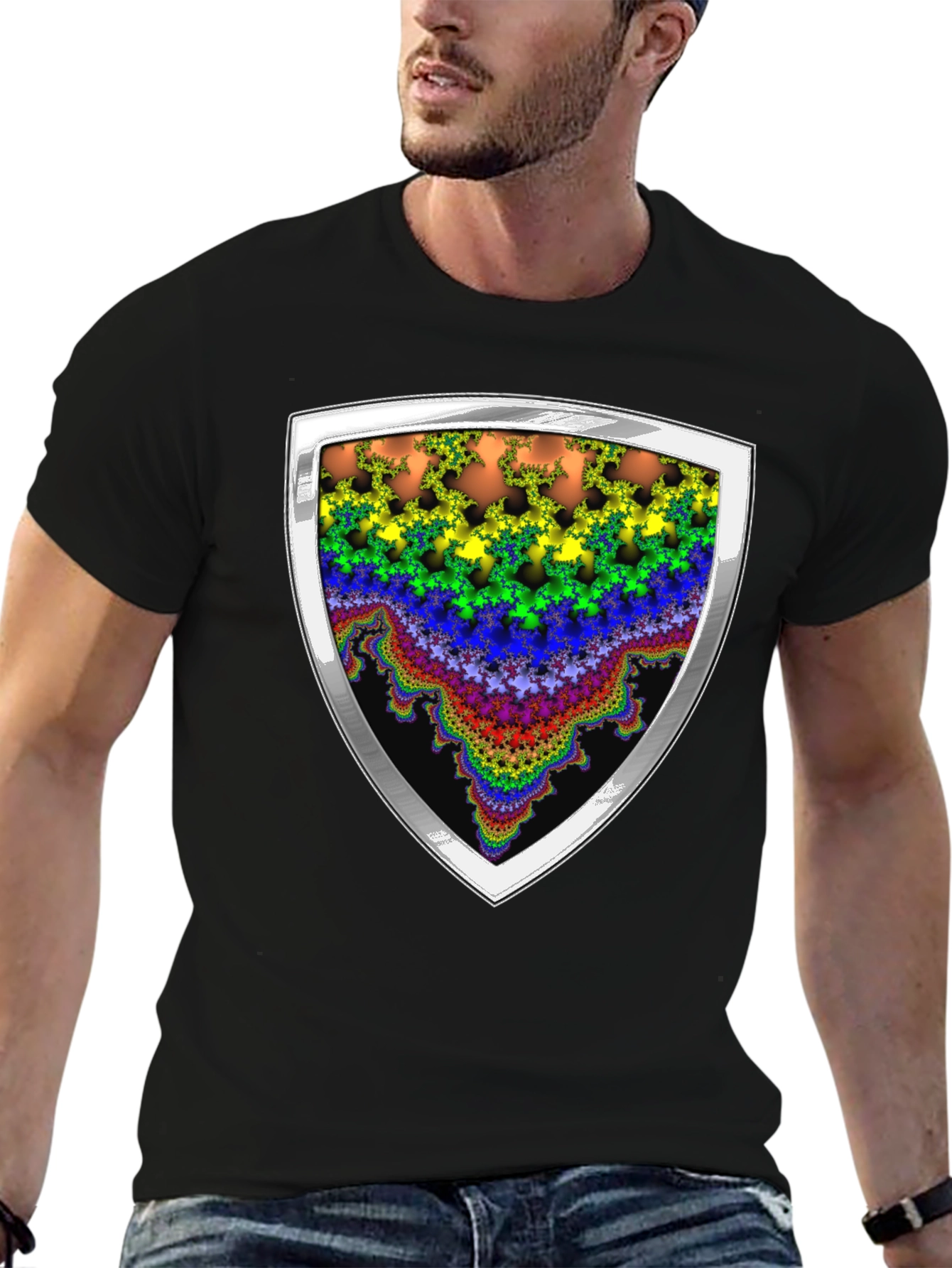 Fractal Shield Graphic Tee - Bold & Vibrant Design