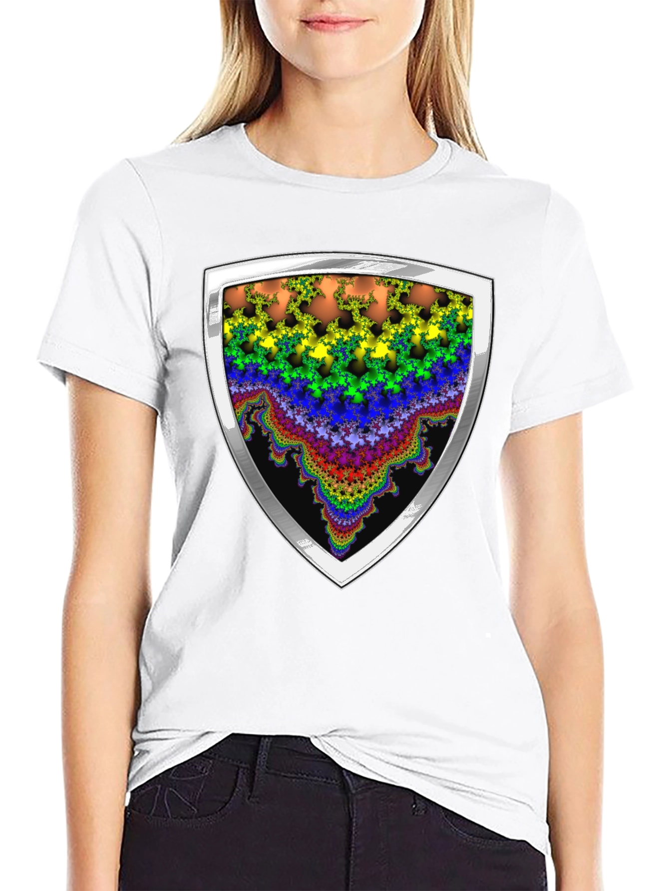 Fractal Shield Graphic Tee - Bold & Vibrant Design