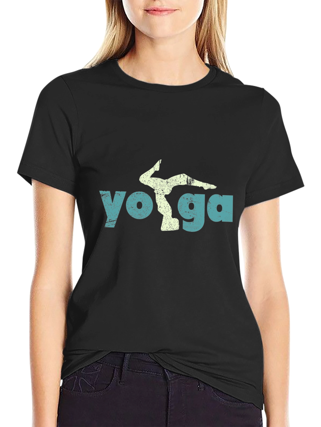 Yoga Pose Graphic T-Shirt - Mens Casual Black Tee