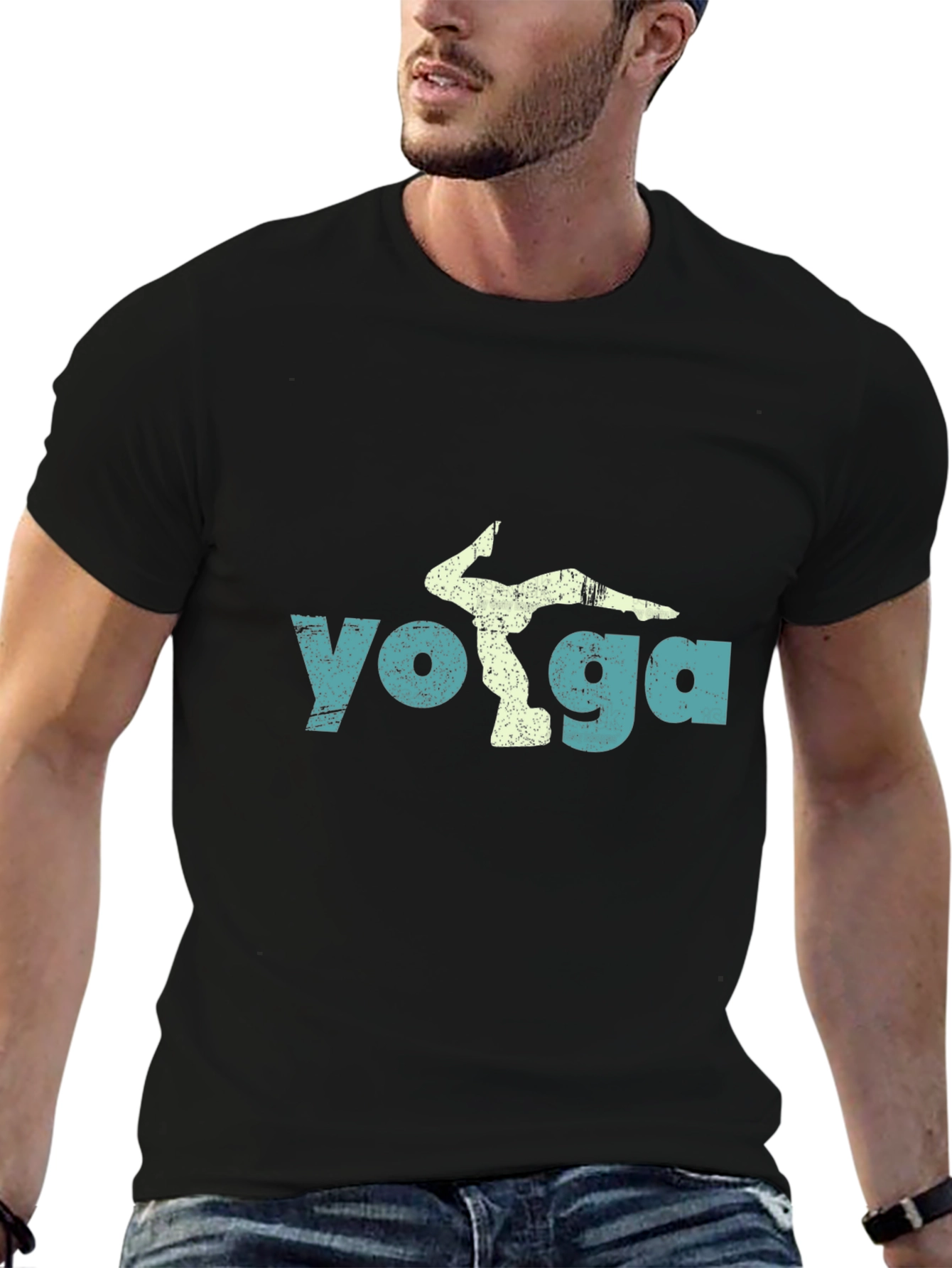 Yoga Pose Graphic T-Shirt - Mens Casual Black Tee