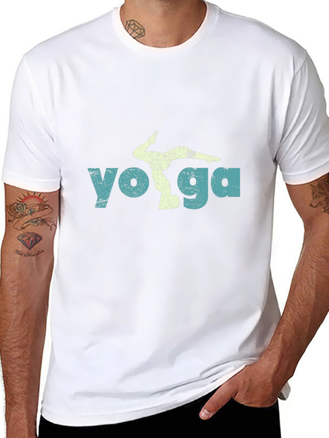 Yoga Pose Graphic T-Shirt - Mens Casual Black Tee