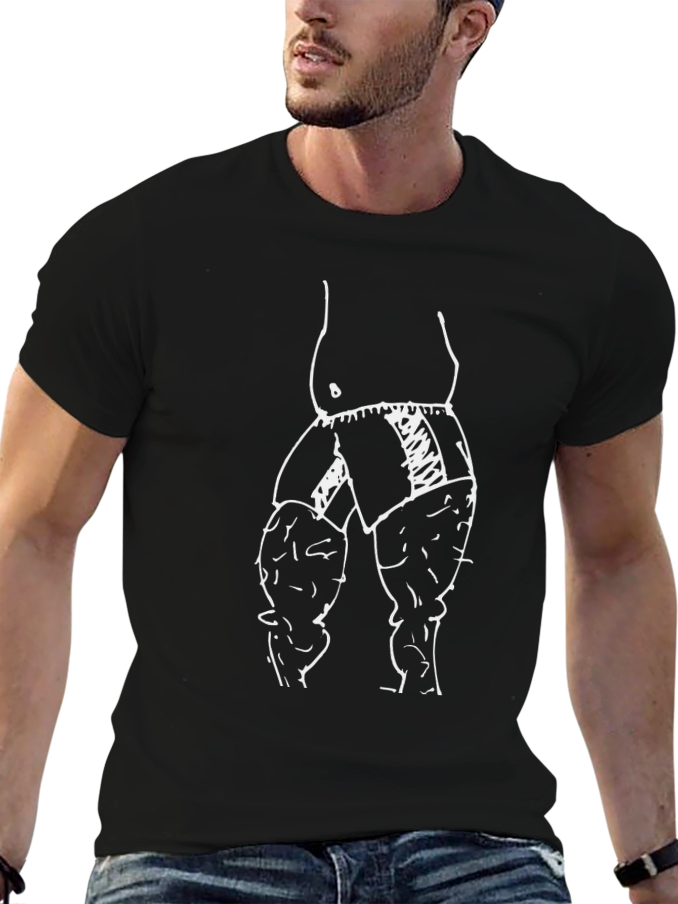 Funny Black T-Shirt with Sketch Bodybuilder Design