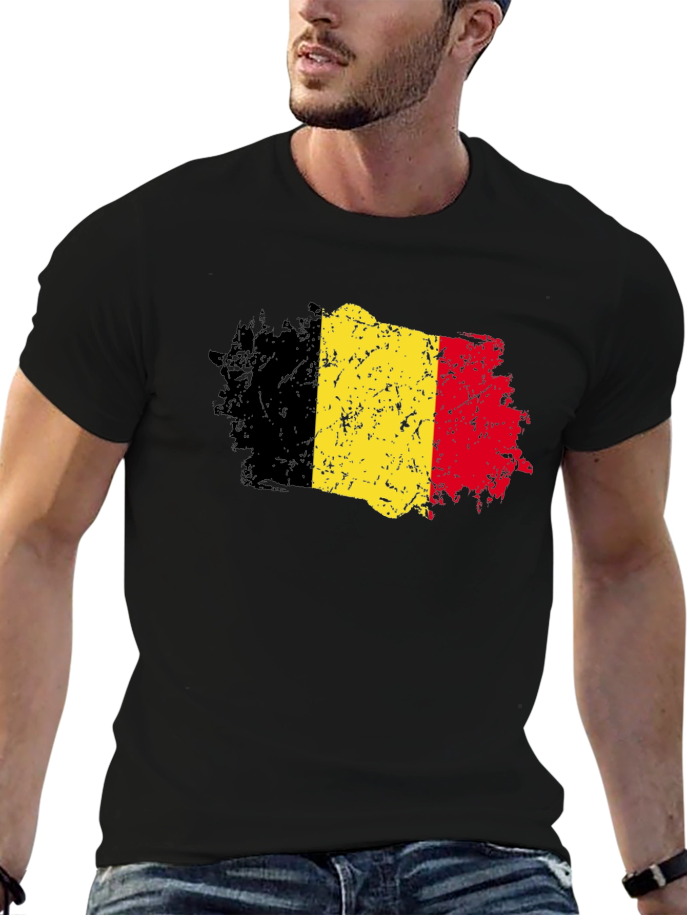 Belgium Flag T-Shirt - Distressed Design