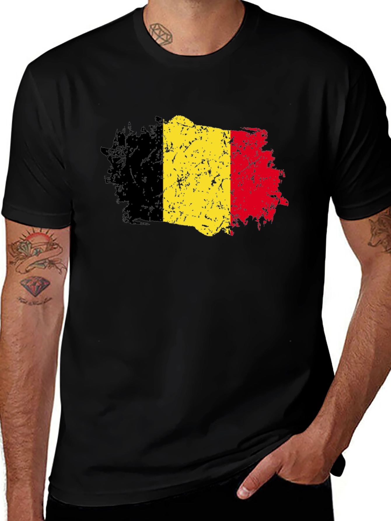Belgium Flag T-Shirt - Distressed Design