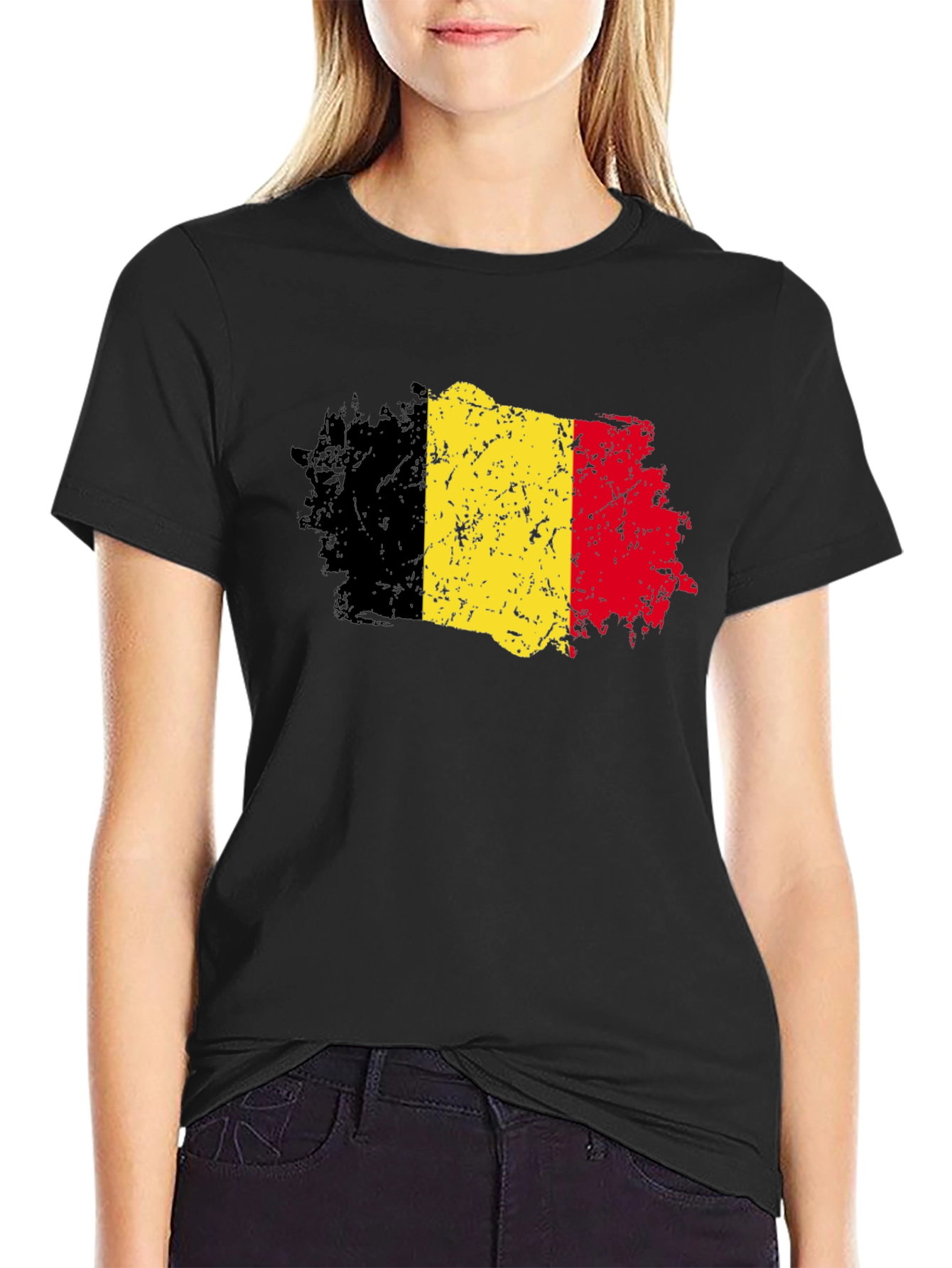 Belgium Flag T-Shirt - Distressed Design