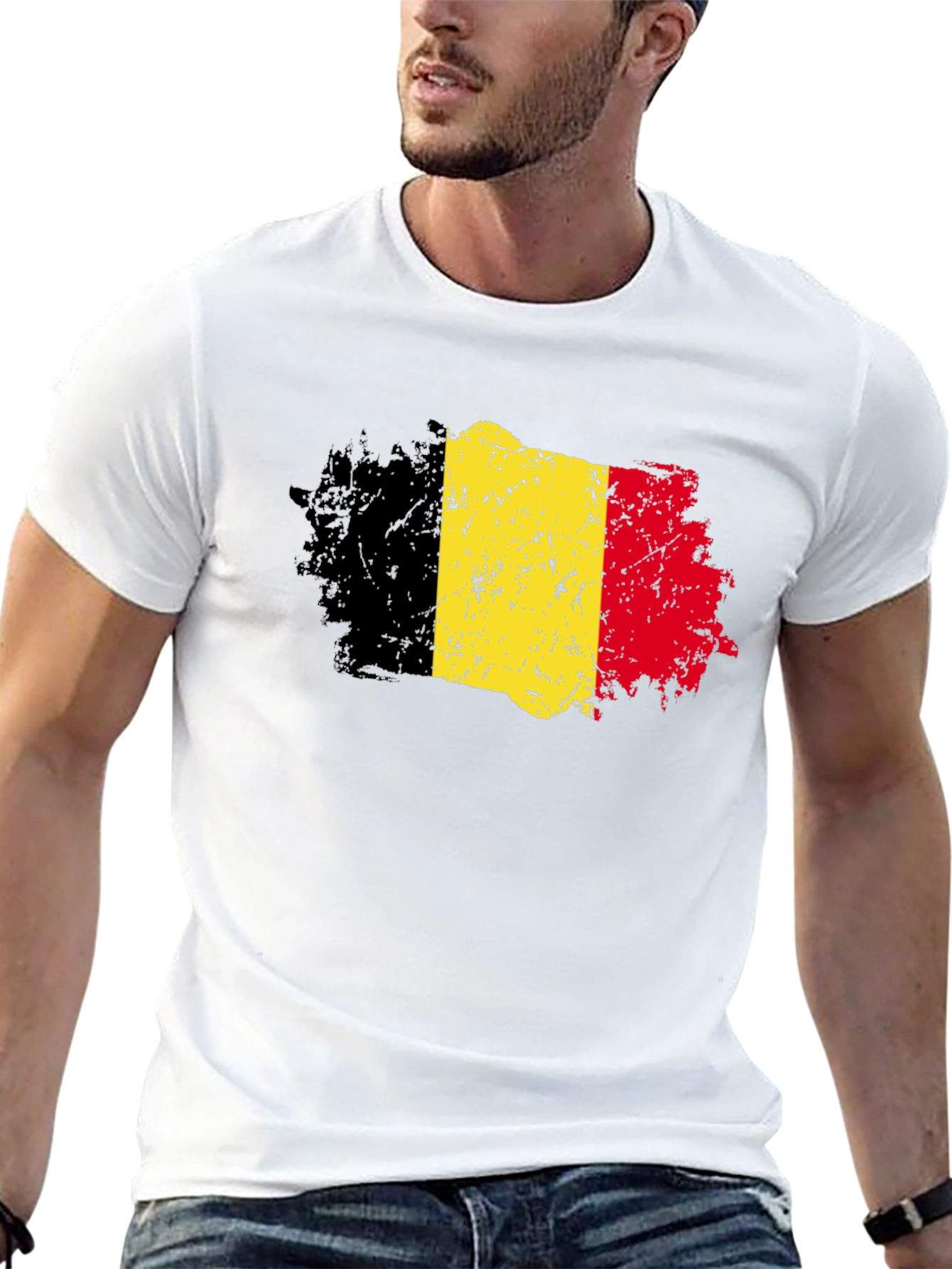 Belgium Flag T-Shirt - Distressed Design