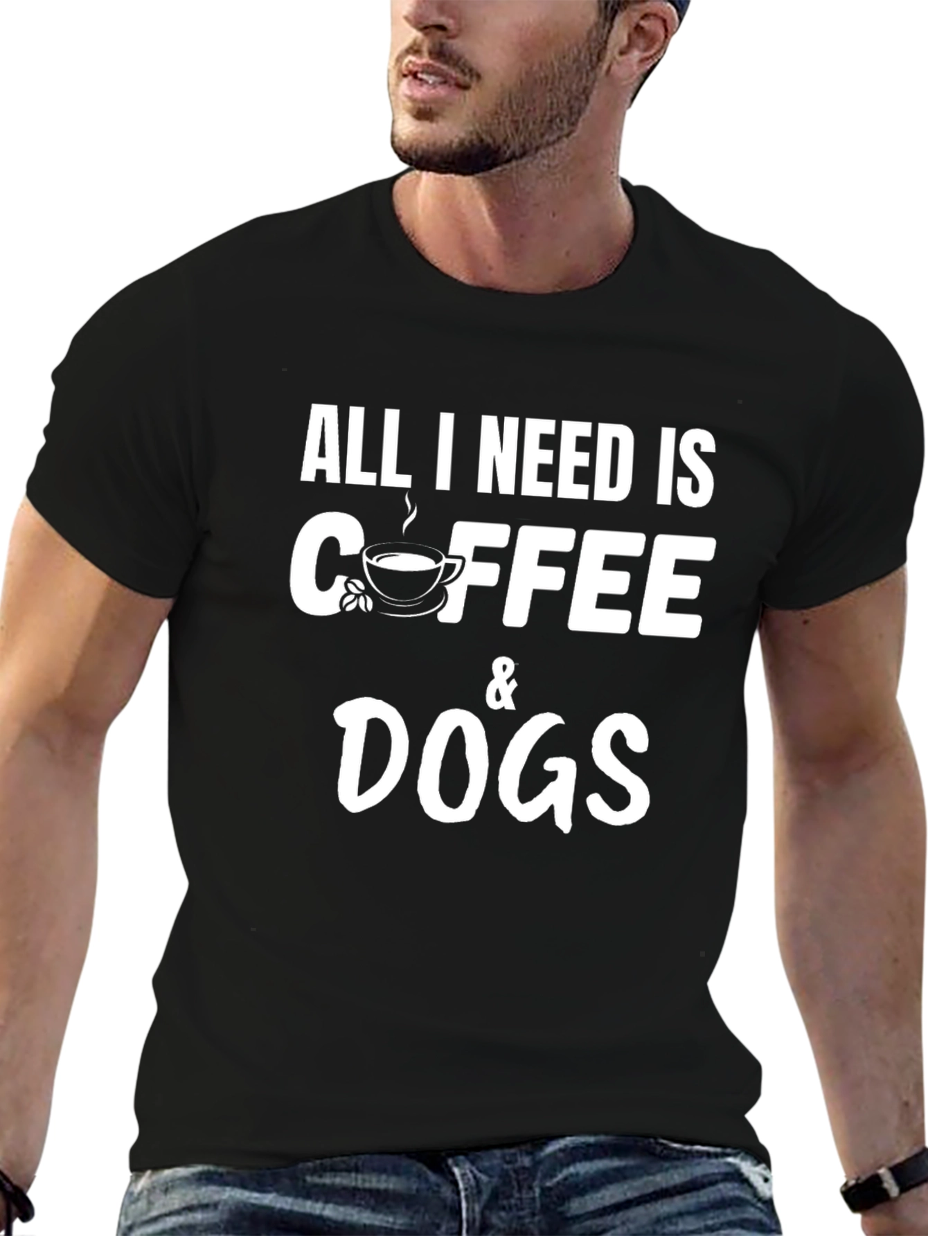 Coffee & Dogs Graphic Tee - Black Cotton T-Shirt