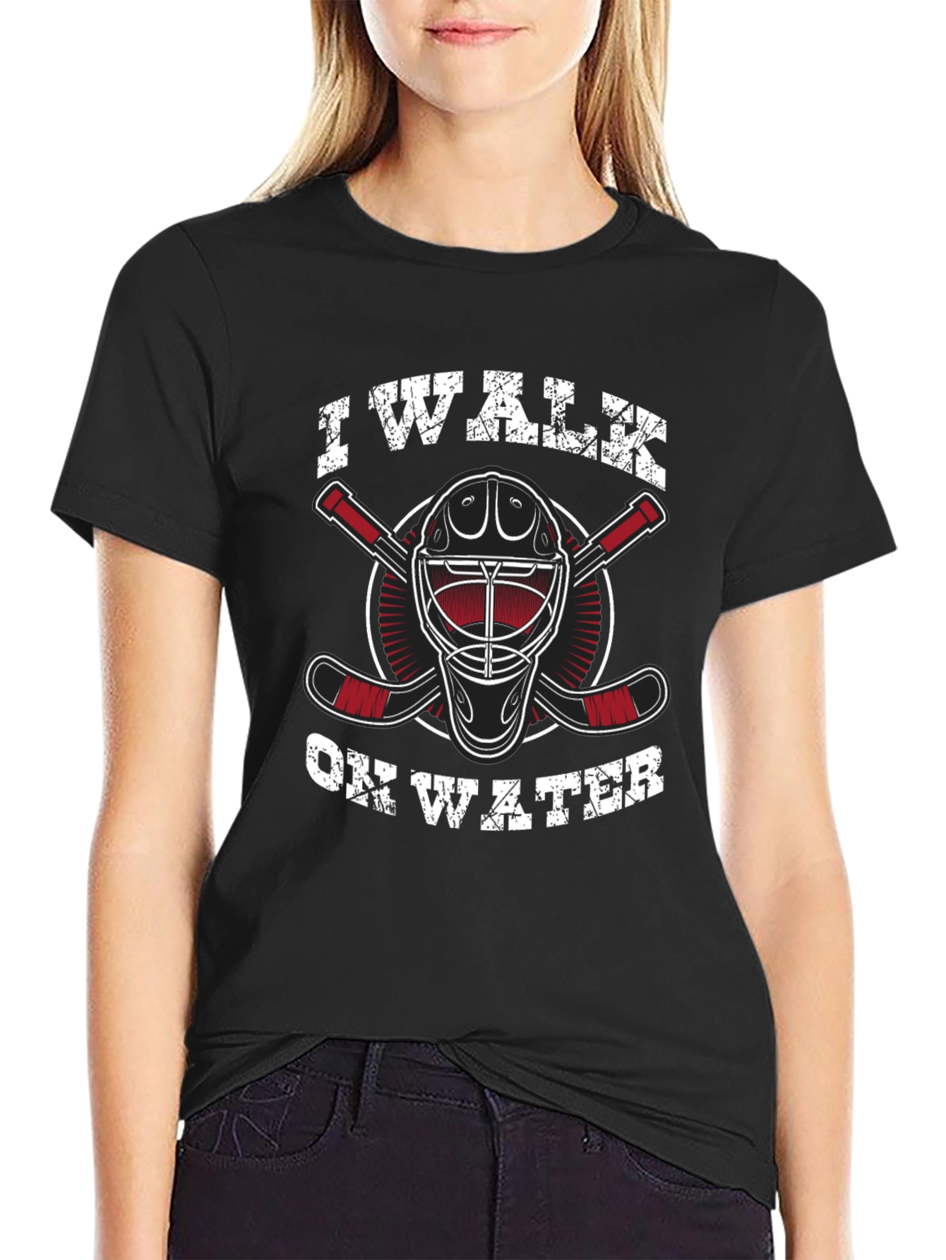I Walk On Water Hockey T-Shirt - Black
