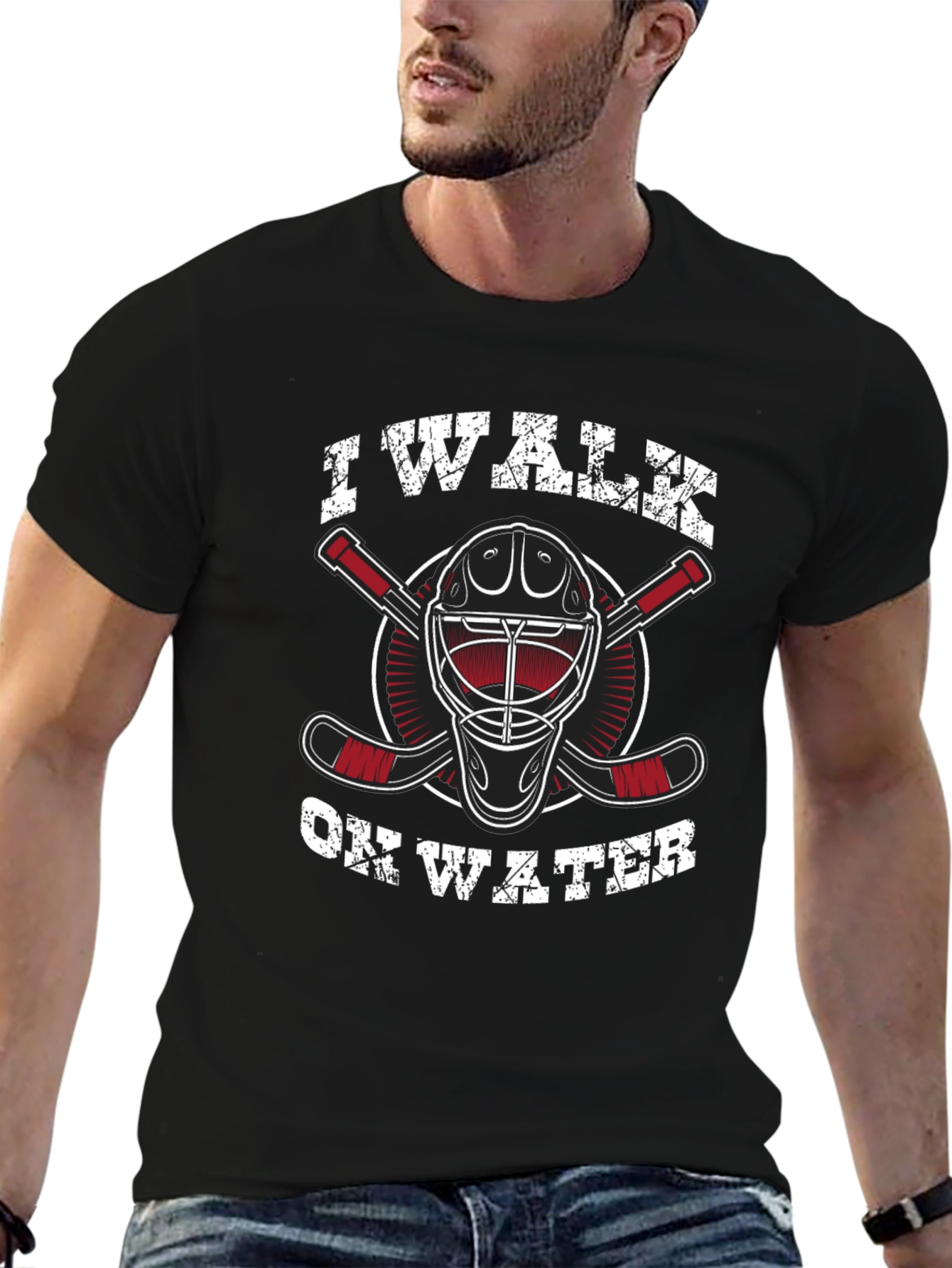 I Walk On Water Hockey T-Shirt - Black