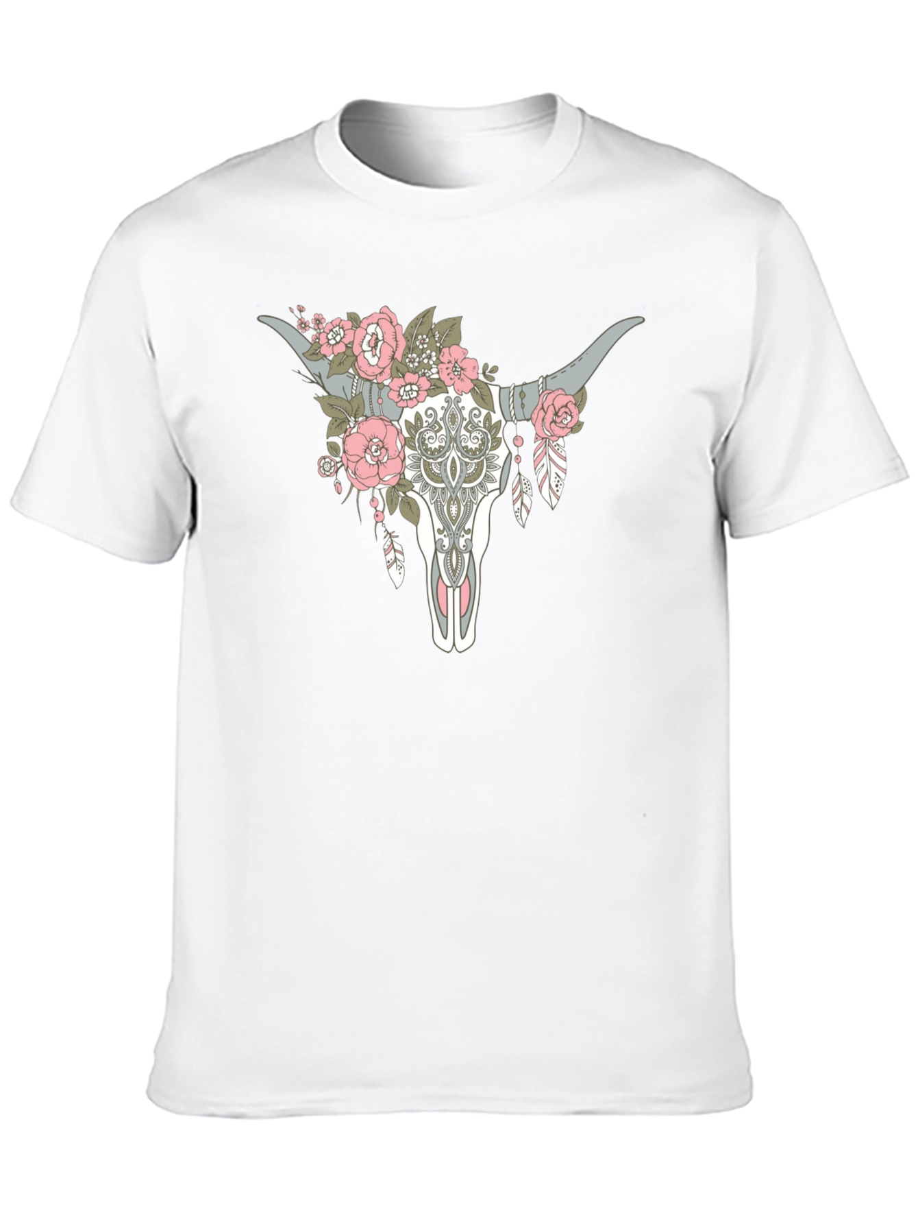 Floral Steer Skull Graphic Tee - Black