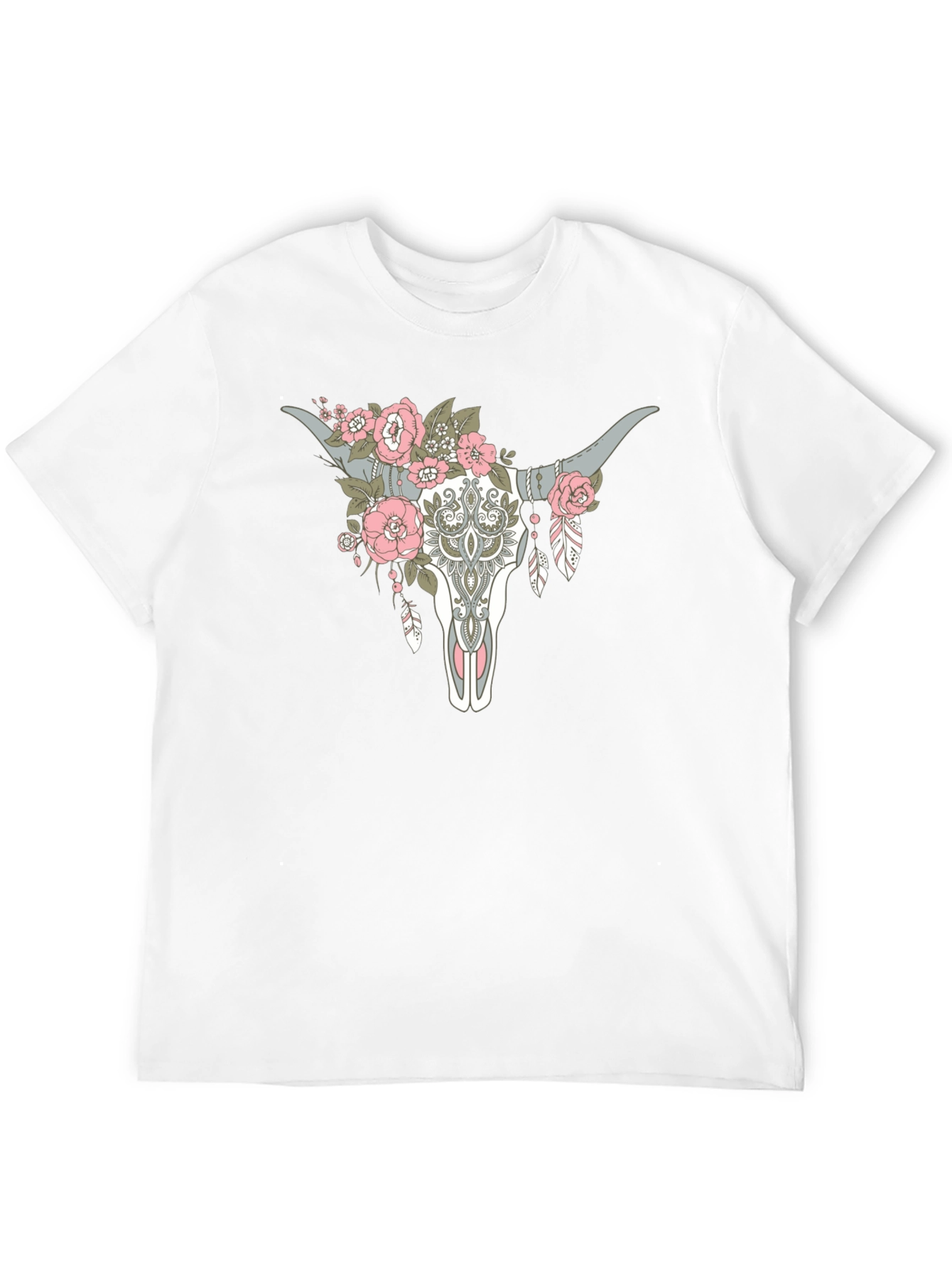 Floral Steer Skull Graphic Tee - Black