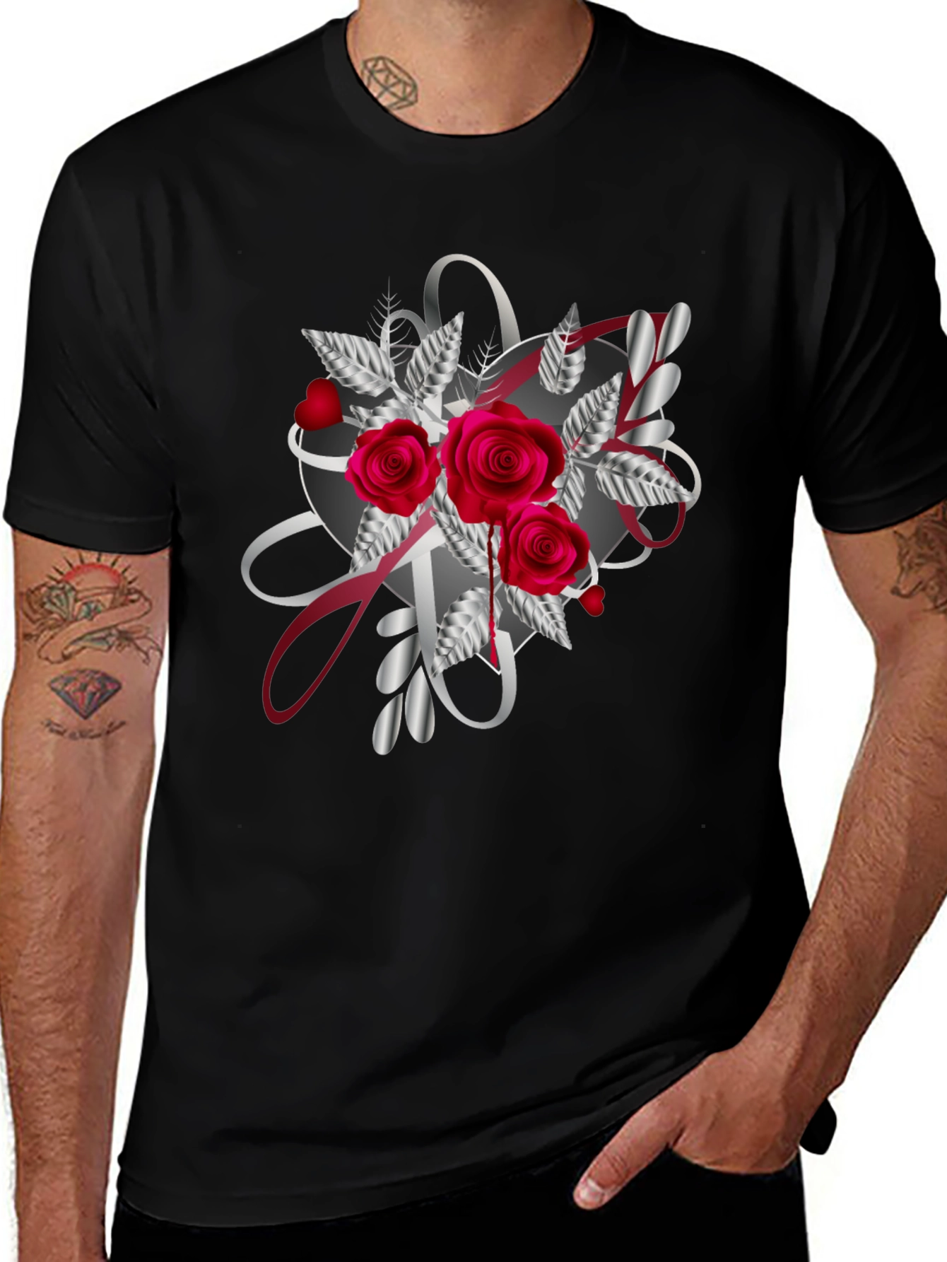 Romantic Rose Heart Graphic T-Shirt